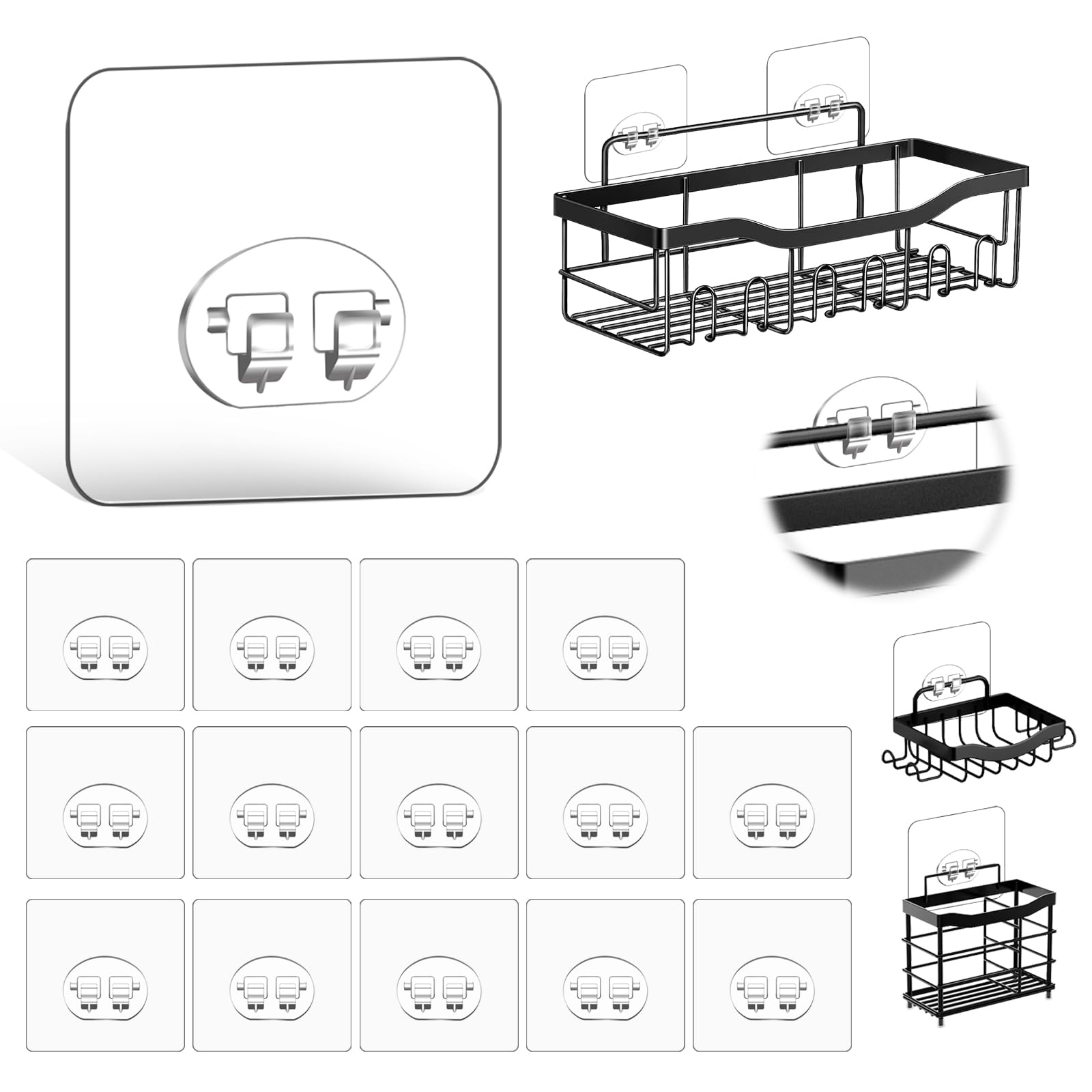 Fgsaeor 14-Pack Shower Caddy Adhesive Single Hooks For Replacement, Shower Holder Organizer Self Adhesive Wall Hooks For Bathroo