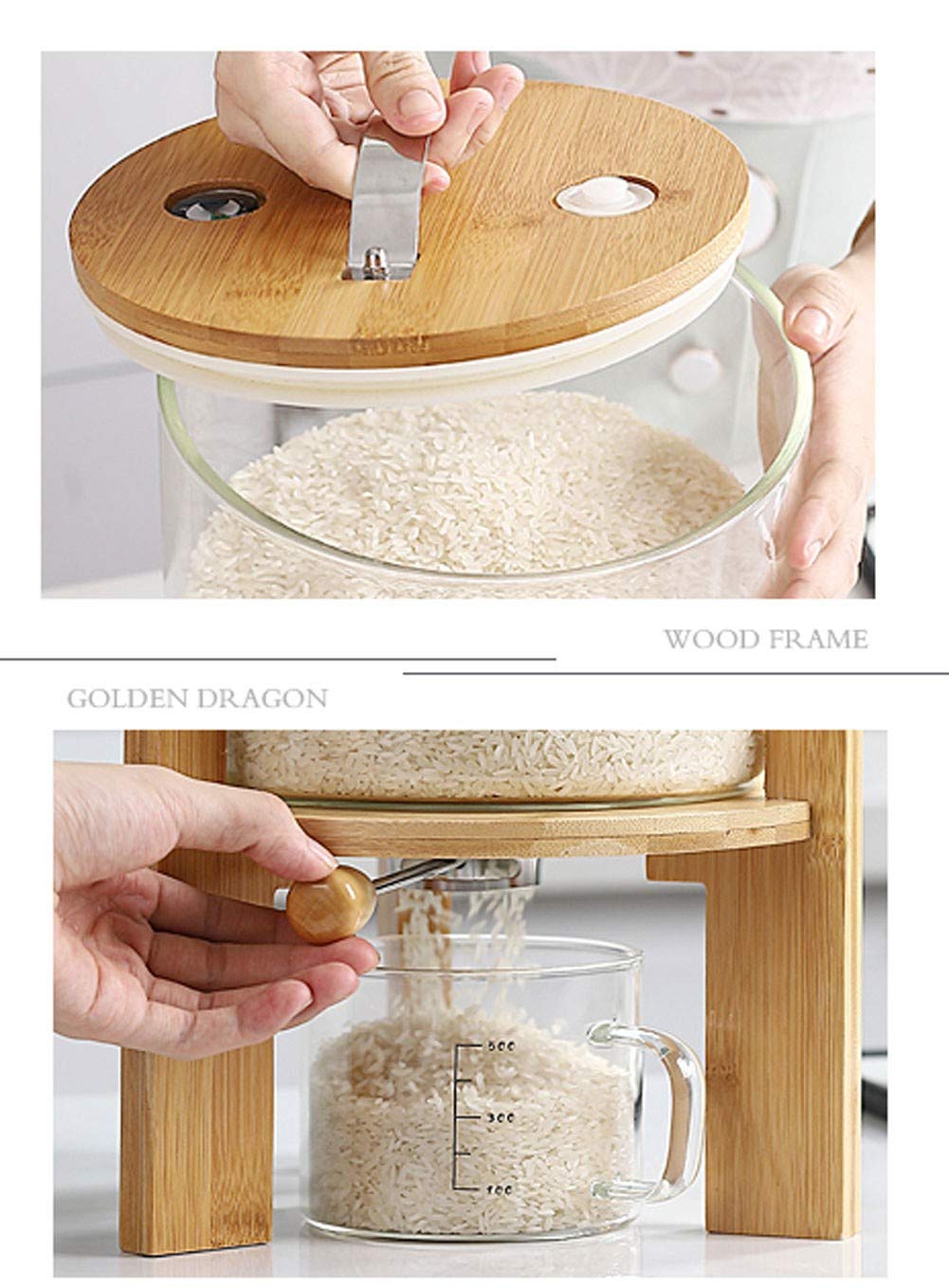 Flour And Cereal Container, 5L/8L, Rice Dispenser, Creative Glass Food Storge Container For Kitchen Organization And Pantry Stor
