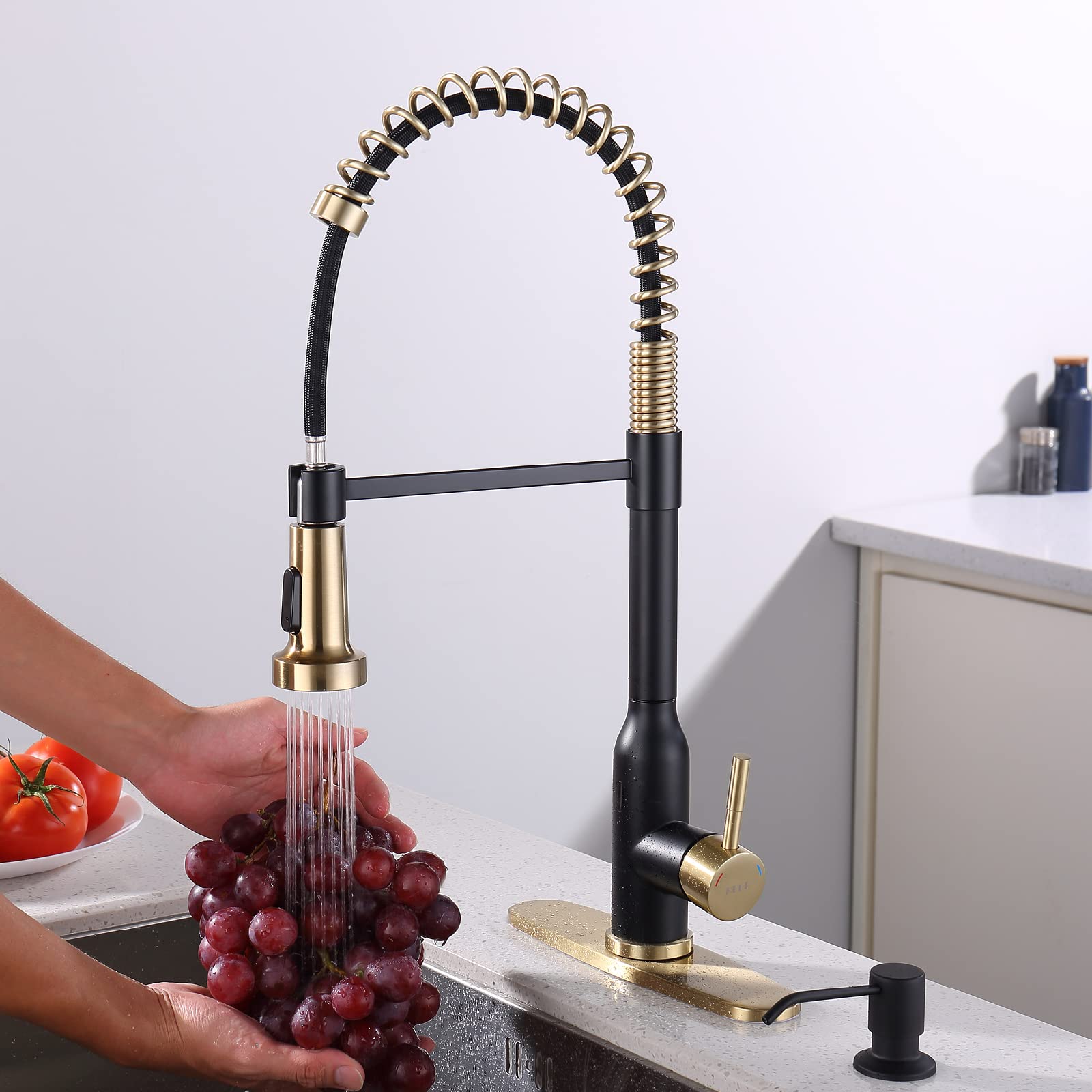 Touchless Kitchen Faucet , Keer Smart Motion Sensor Hands Free Single Handle Spring Kitchen Sink Faucet With Pull Down Sprayer,M