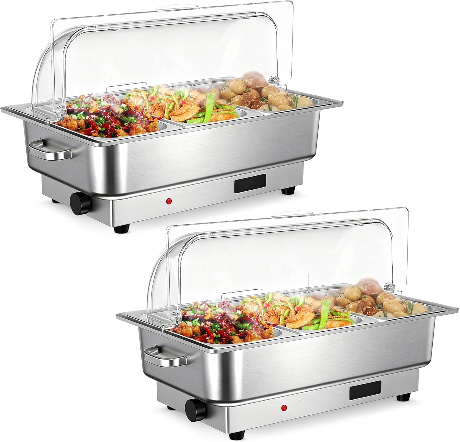 Garvee Electric Chafing Dish Buffet Set, 3    3 QT Roll Top Food Warmer with Transparent PC Lid, 400W Temperature Control 86-200