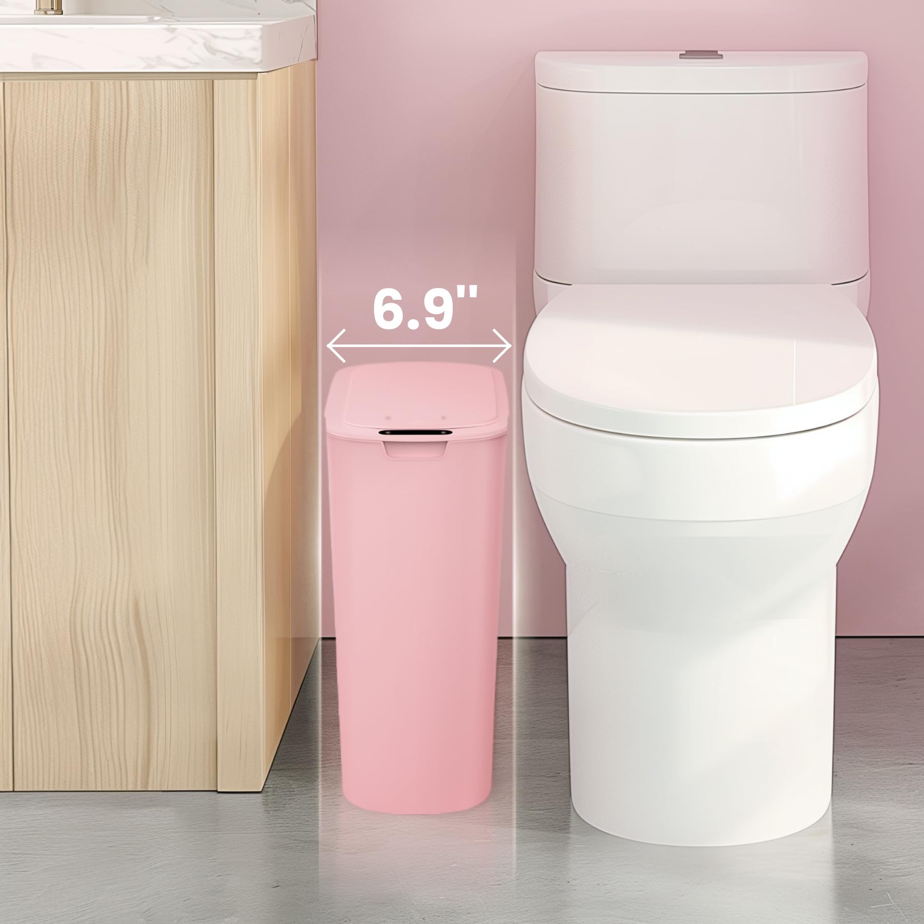Cesun 5 Gallon Pink Automatic Bathroom Trash Can, Touchless Motion Sensor Garbage Can With Lid, Plastic Slim Cute Wastebasket Fo
