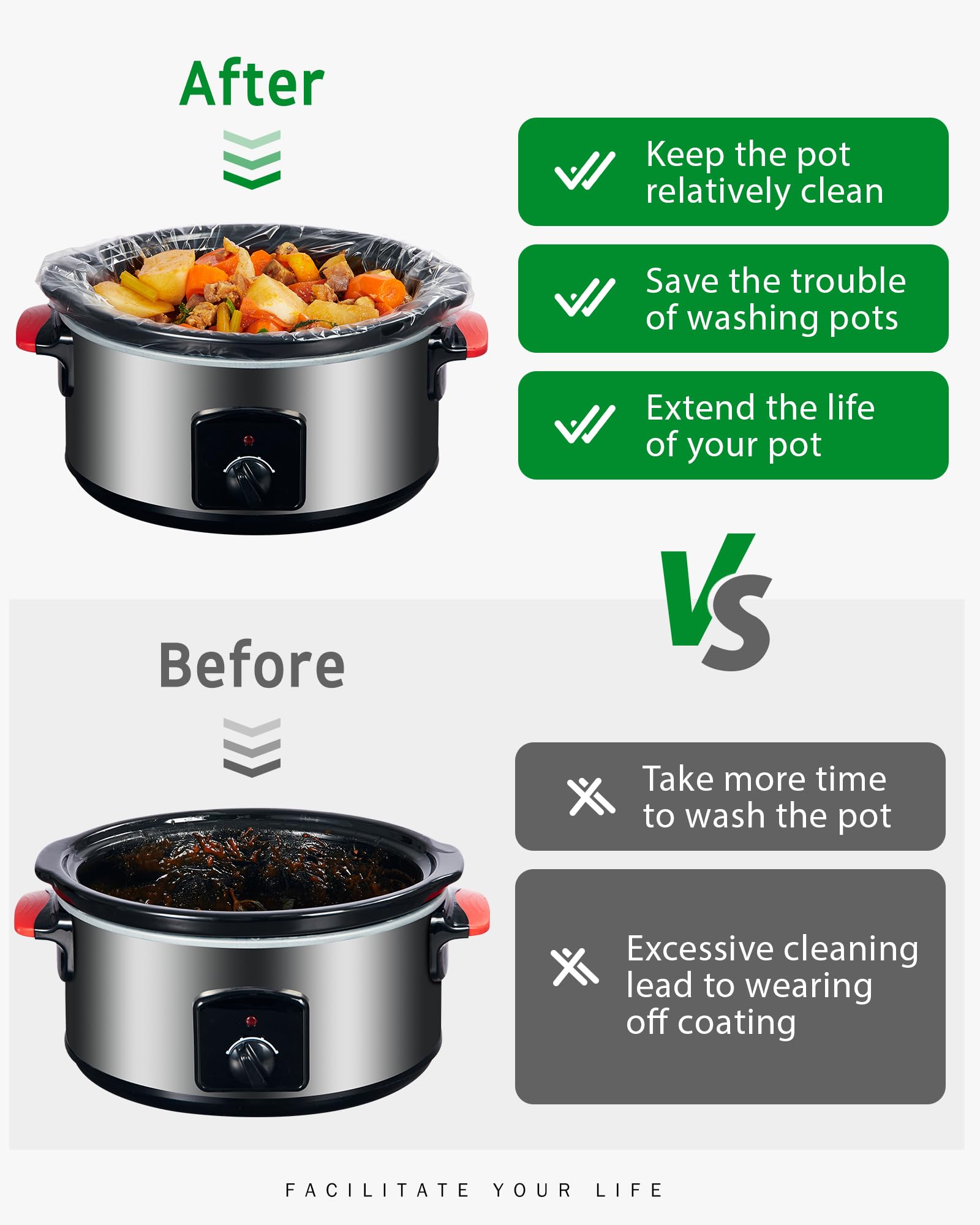 Syntus Slow Cooker Liners, 30 Count Cooking Bags Extra Large Size Disposable Pot Liners Plastic Bags, Fit 6Qt To 10Qt For Slow C