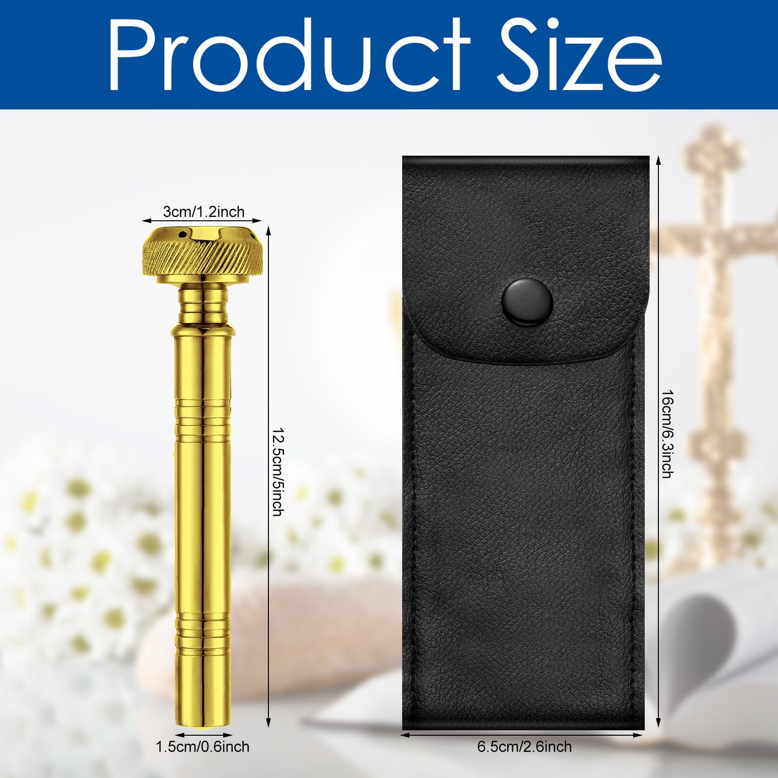 Vesici Christian Pocket Holy Water Sprinkler with Leather Carrying Case Religious Pocket Aspergillum Stainless Steel Holy Water