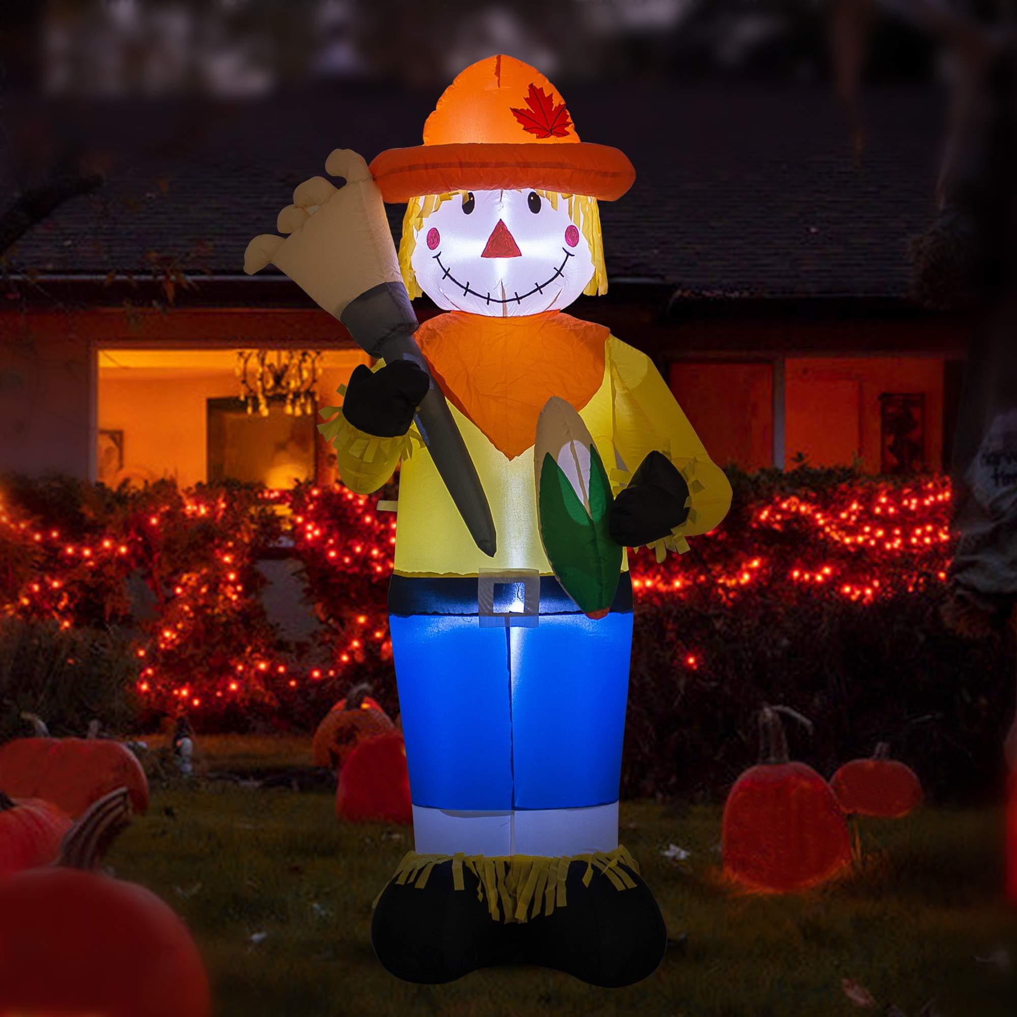 4-Foot Fall Thanksgiving Harvest Inflatable Scarecrow with Corn Blown-up for Indoor and Outdoor Patio Lawn Decorations