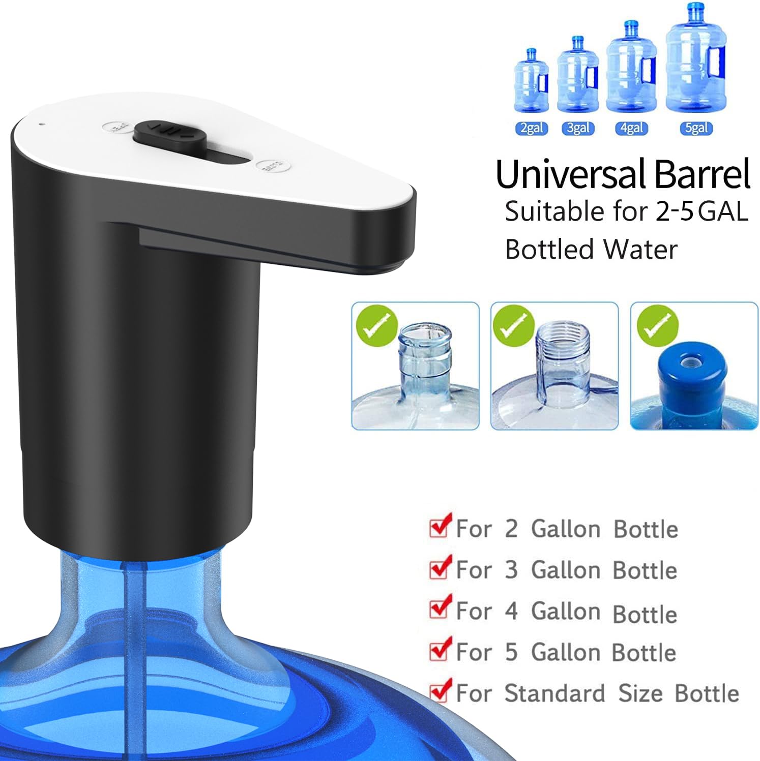 Water Dispenser Bottle For 5 Gallon, Automatic Drinking Water Pump, Manual Straight Plug Button, Usb Charging With Jug Cap, Pand