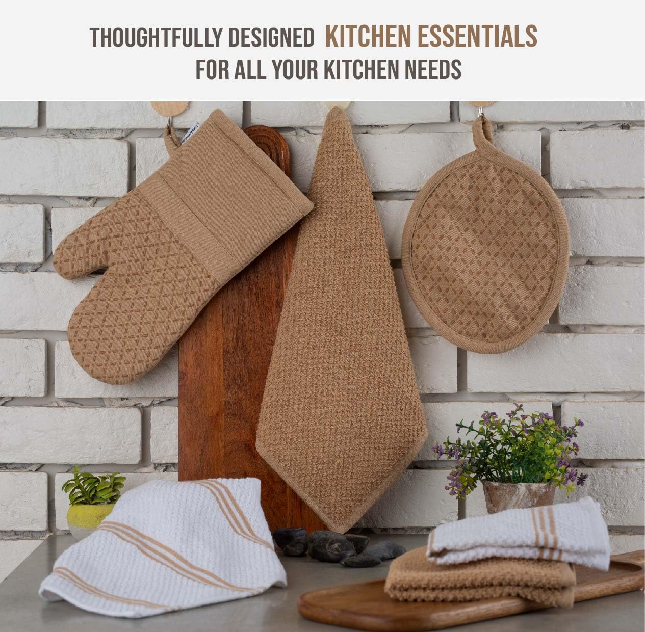 LANE LINEN 16 Piece Dish Cloths Set - 100% Cotton, Heat Resistant Mittens and Pot Holder Set, Reusable Dish Rags for Washing, Ab