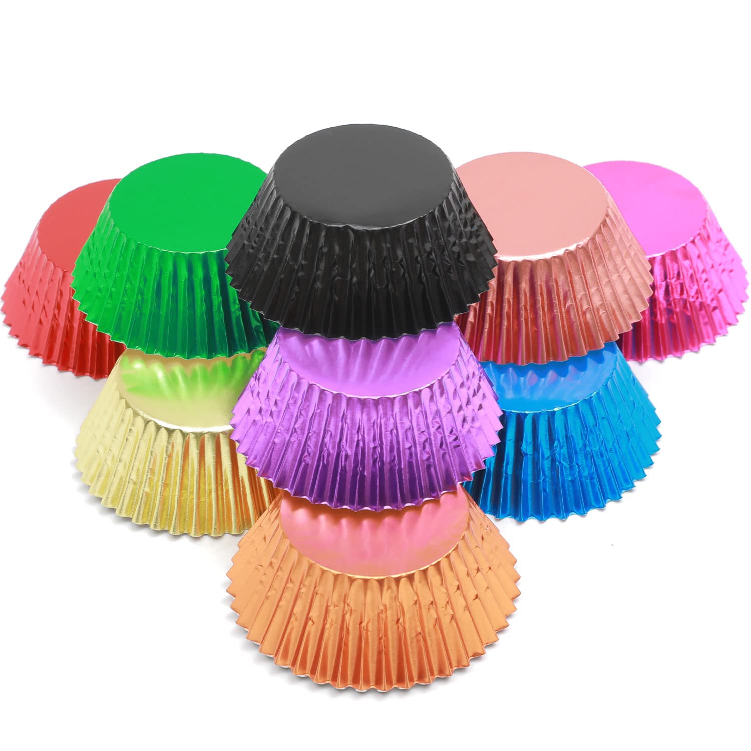 Qiqee 500Pcs Foil Cupcake Liners For Baking Standard Size Thick & Sturdy Oil Resistance, 10 Color Baking Cups Muffin Liners Pape