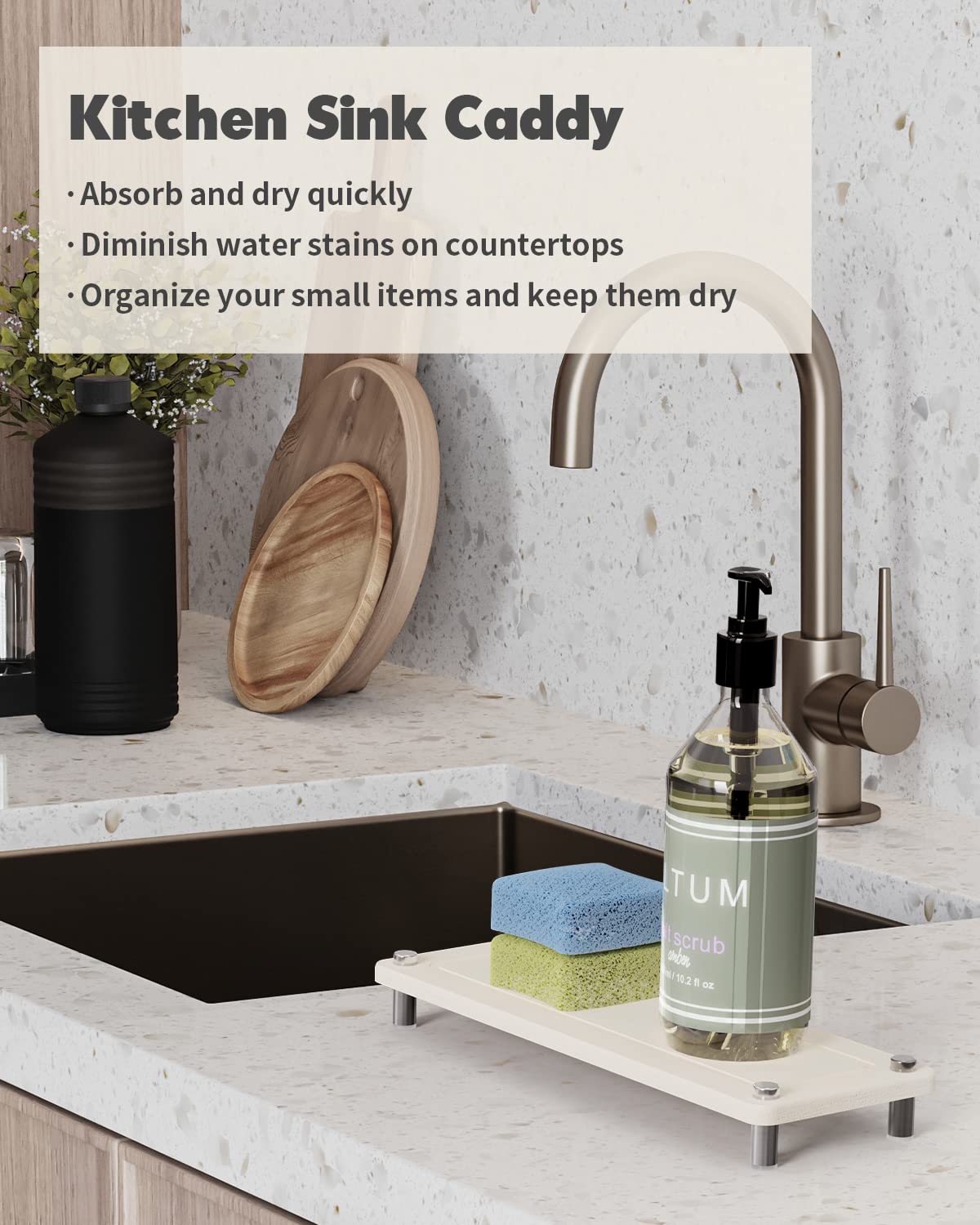 Johamoo Fast Drying Stone Sink Tray, Bathroom Instant Dry Sink Organizer, Diatomaceous Earth Water Absorbing Stone Tray For Kitc