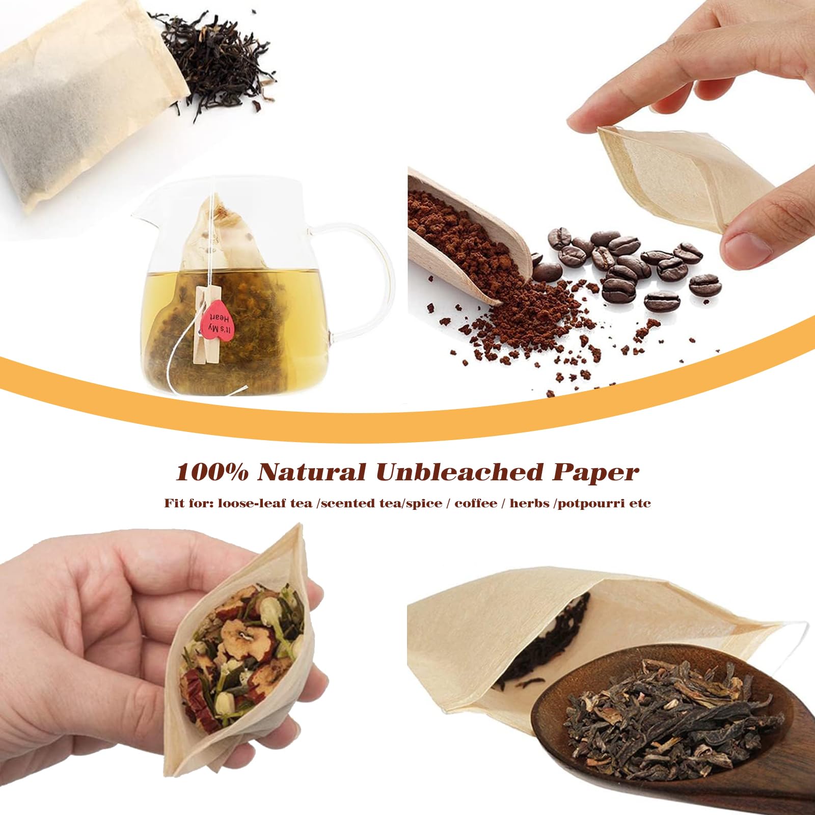Nepak 200Pcs Tea Filter Bags For Loose Tea,3.15 X 3.94 Inch Disposable Tea Infuser,Empty Tea Bags With Drawstring,Natural Wood P