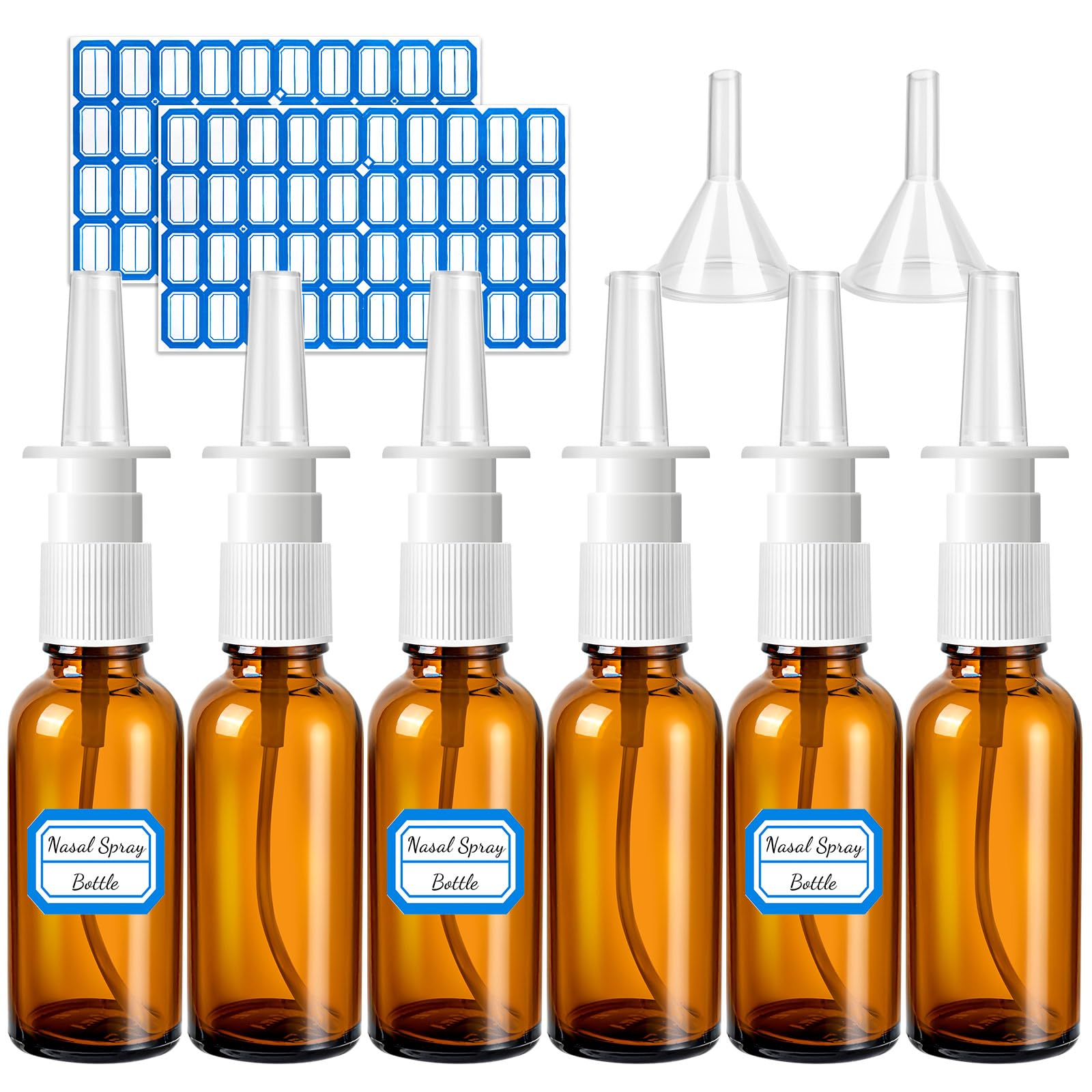 Zhwkmyp 10 Pcs Nasal Spray Bottle, 30Ml/1Oz 6 Pcs Glass Nose Spray Bottle Empty, Fine Mist Sprayers Atomizers With 2 Pcs Funnels