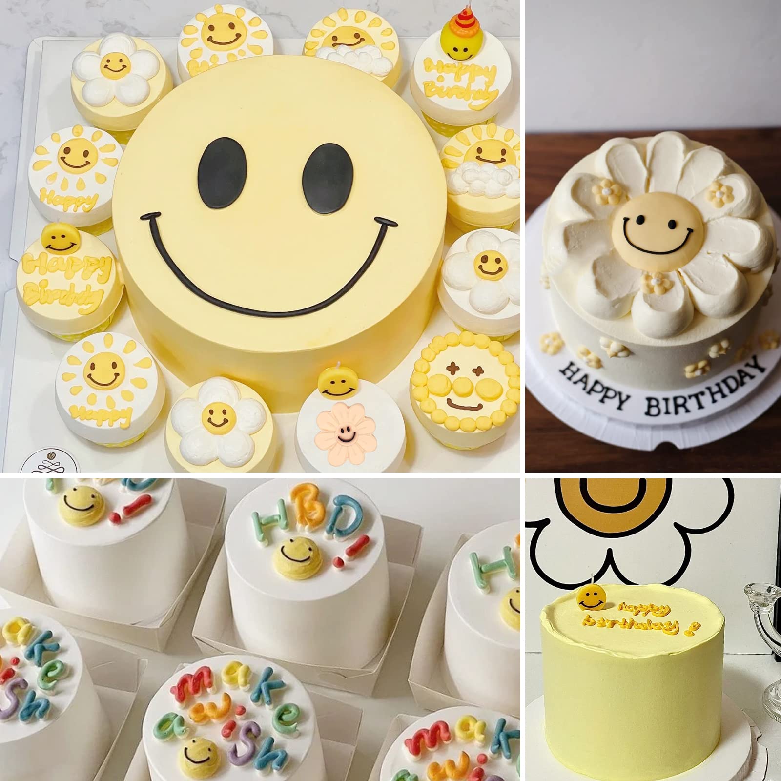 Smiley Face Fondant Molds (3Pcs), Smile Flower Heart Cake Decorating Silicone Mold For Cupcake Toppers, Cookies, Bread, Candy, C