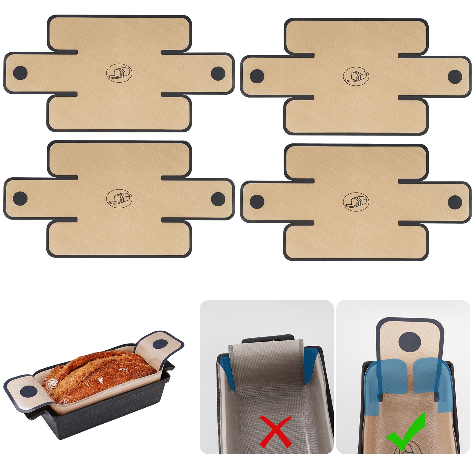 NiHome 4-Pack Silicone Bread Loaf Pan Liners, Reusable and Nonstick Silicone Bread Sling, Fit for 9x5, 9.5x5, and 10x5 Inch Loaf