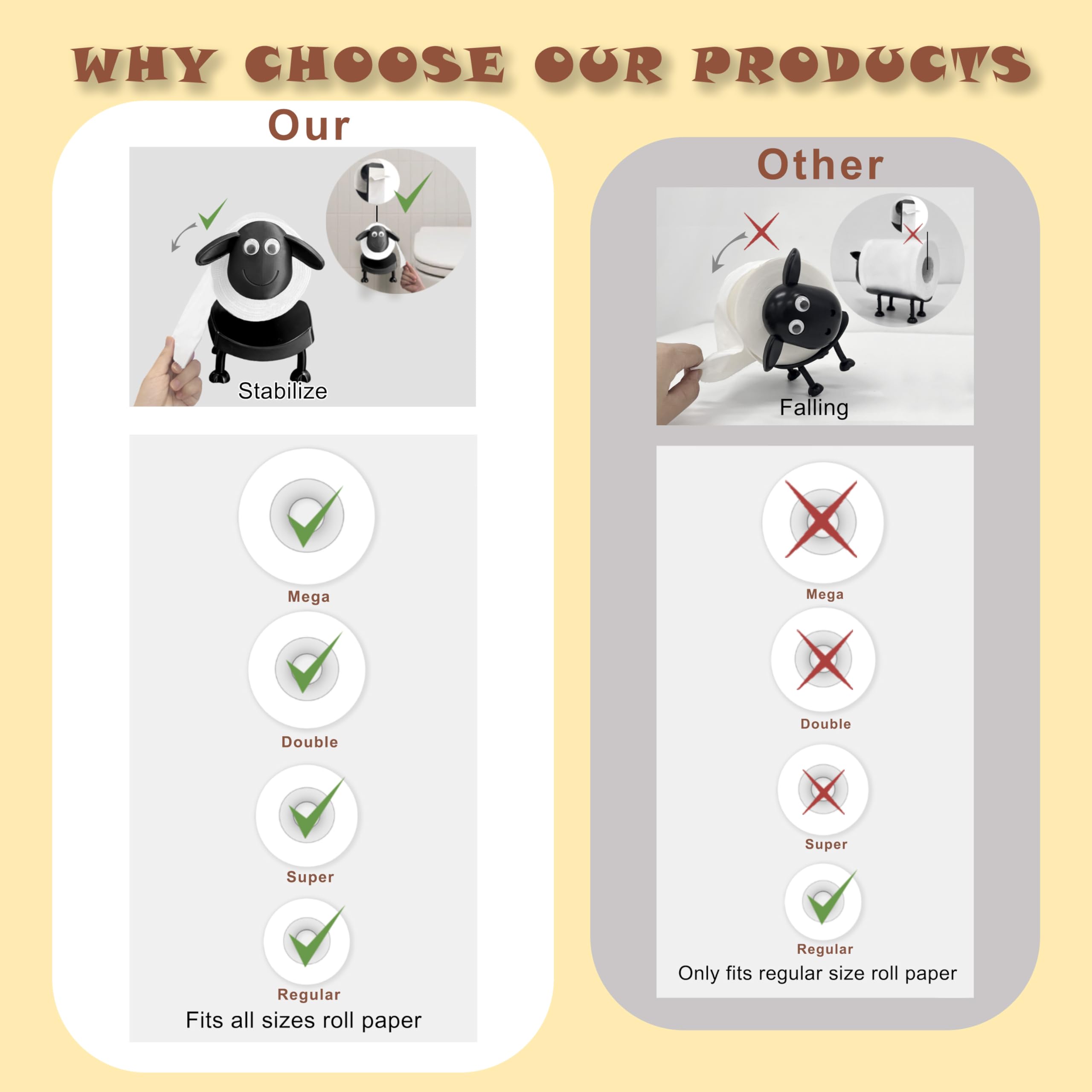 Beiskll Sheep Toilet Paper Roll Holder Funny - 3D Printed Free Standing Or Adhesive Wall Mounted Tissue Storage Rack For Bathroo
