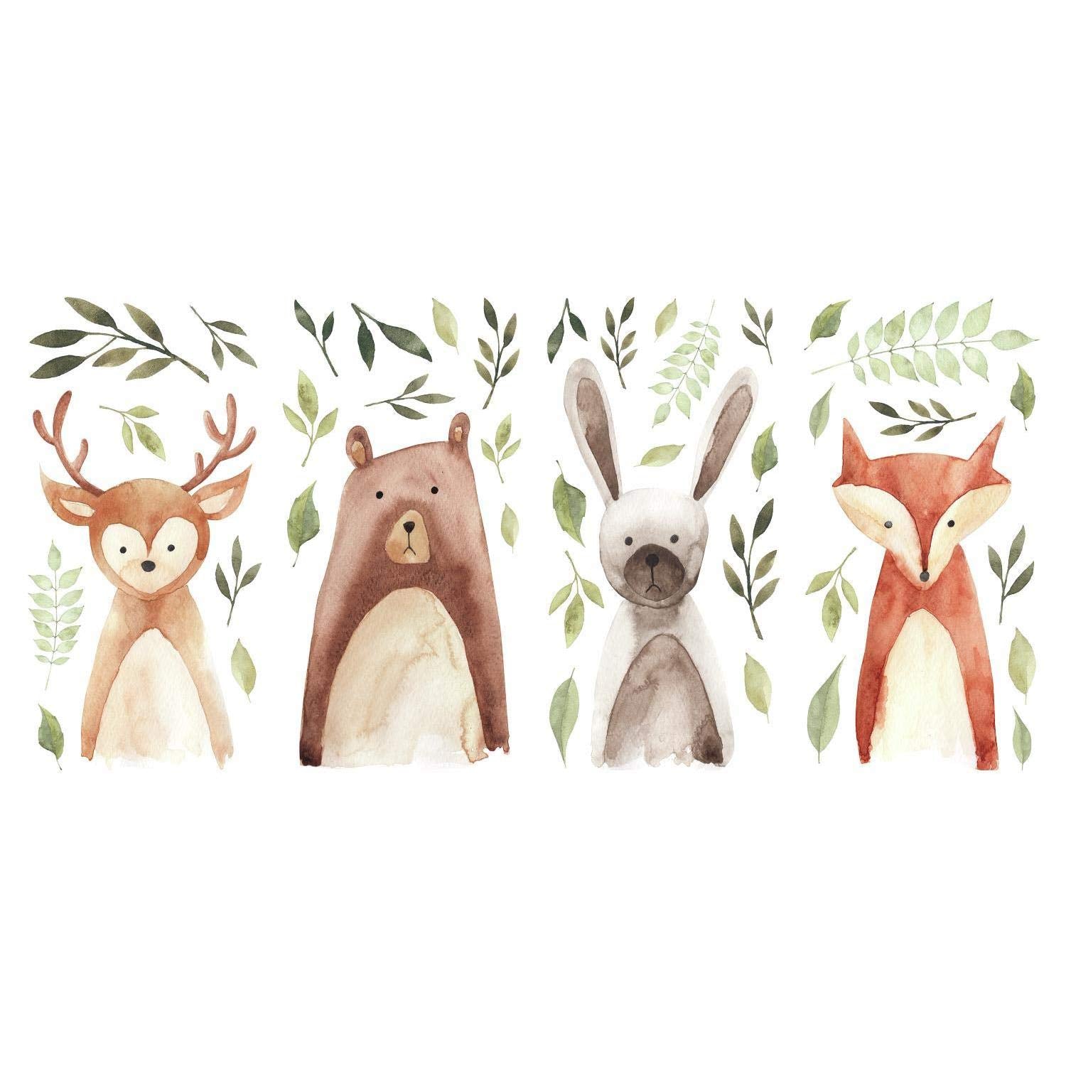 Roommates Rmk4020Scs Watercolor Woodland Critters Peel And Stick Wall Decals, Brown, Gray, Green, Orange, Tan