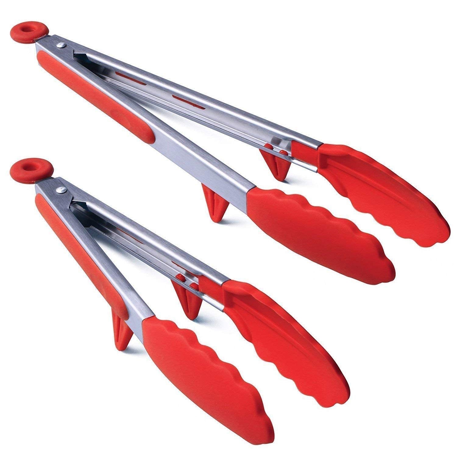 Baskety Silicone Cooking Tongs Set, 9Inch & 12Inch HeatResistant Stainless Steel Grip Food Tongs For Cooking Grilling Serving