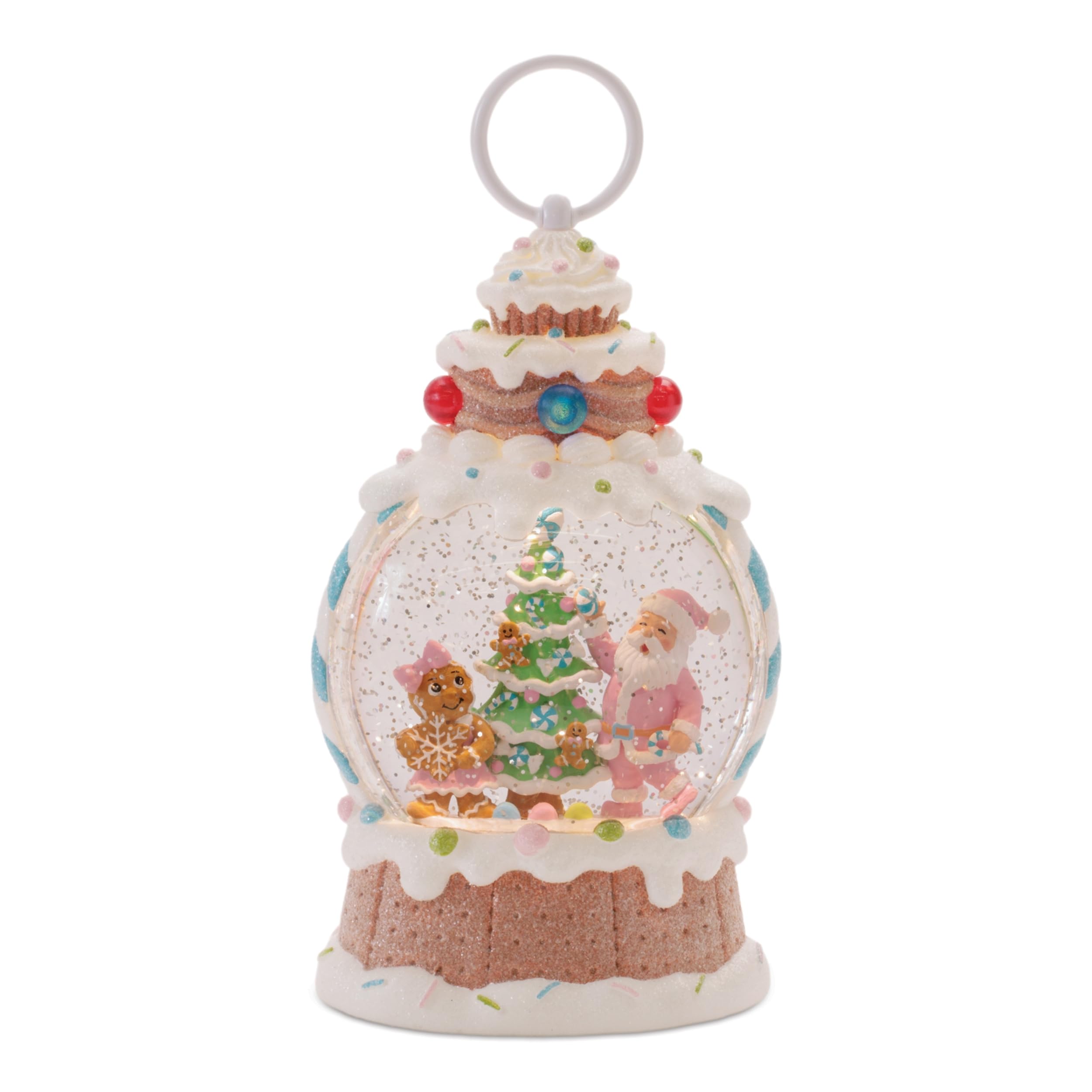 LED Snow Globe w/ Santa and Gingerbread Tree 10H Plastic 6 Hr Timer 3 AA Batteries Not Included/USB Cord Included