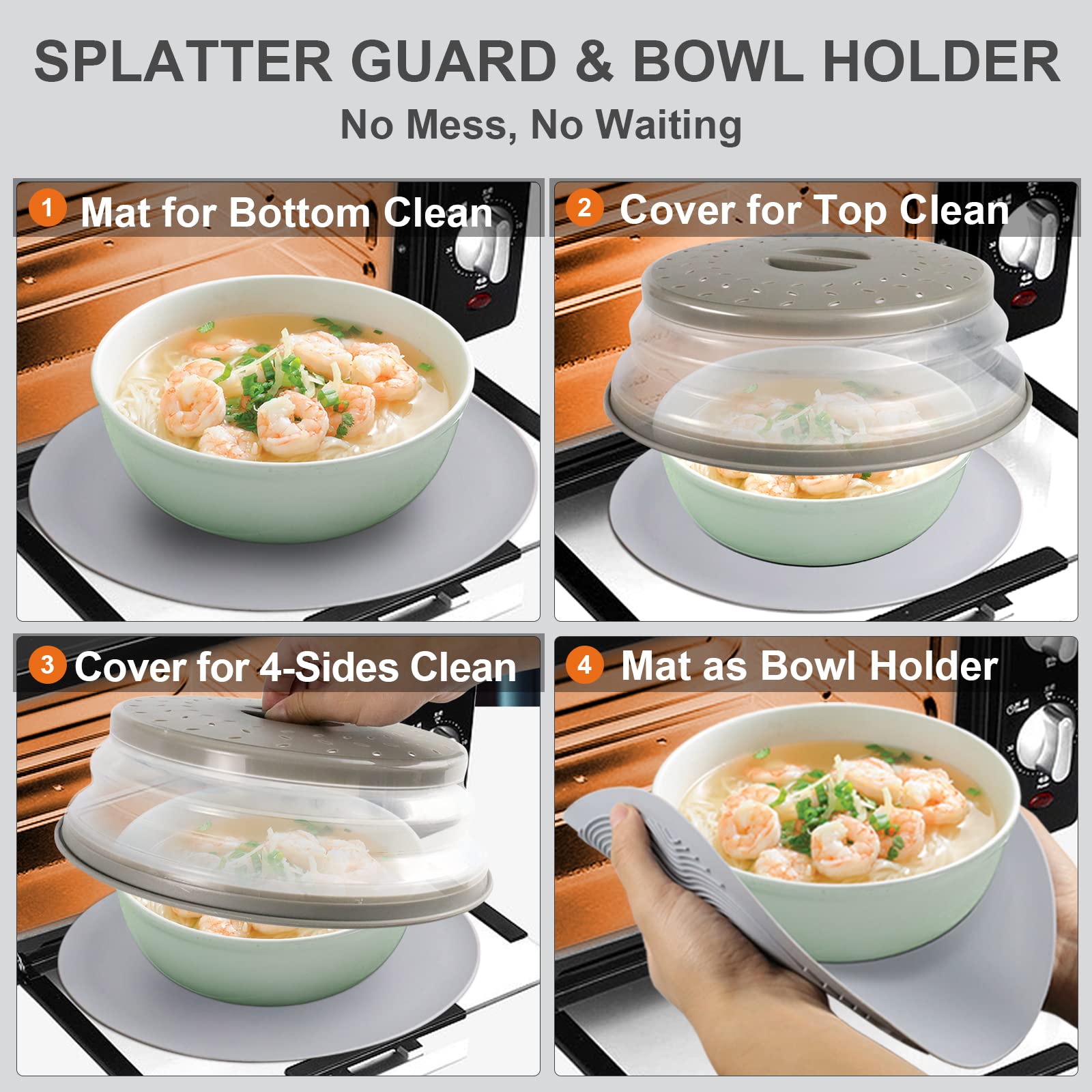 2 In 1, Aidacom Microwave Place Mat & Food Cover- Mat As Bowl Holder, For Splatter Guard, Multi-Use: Silicone Trivet, Pot Holder