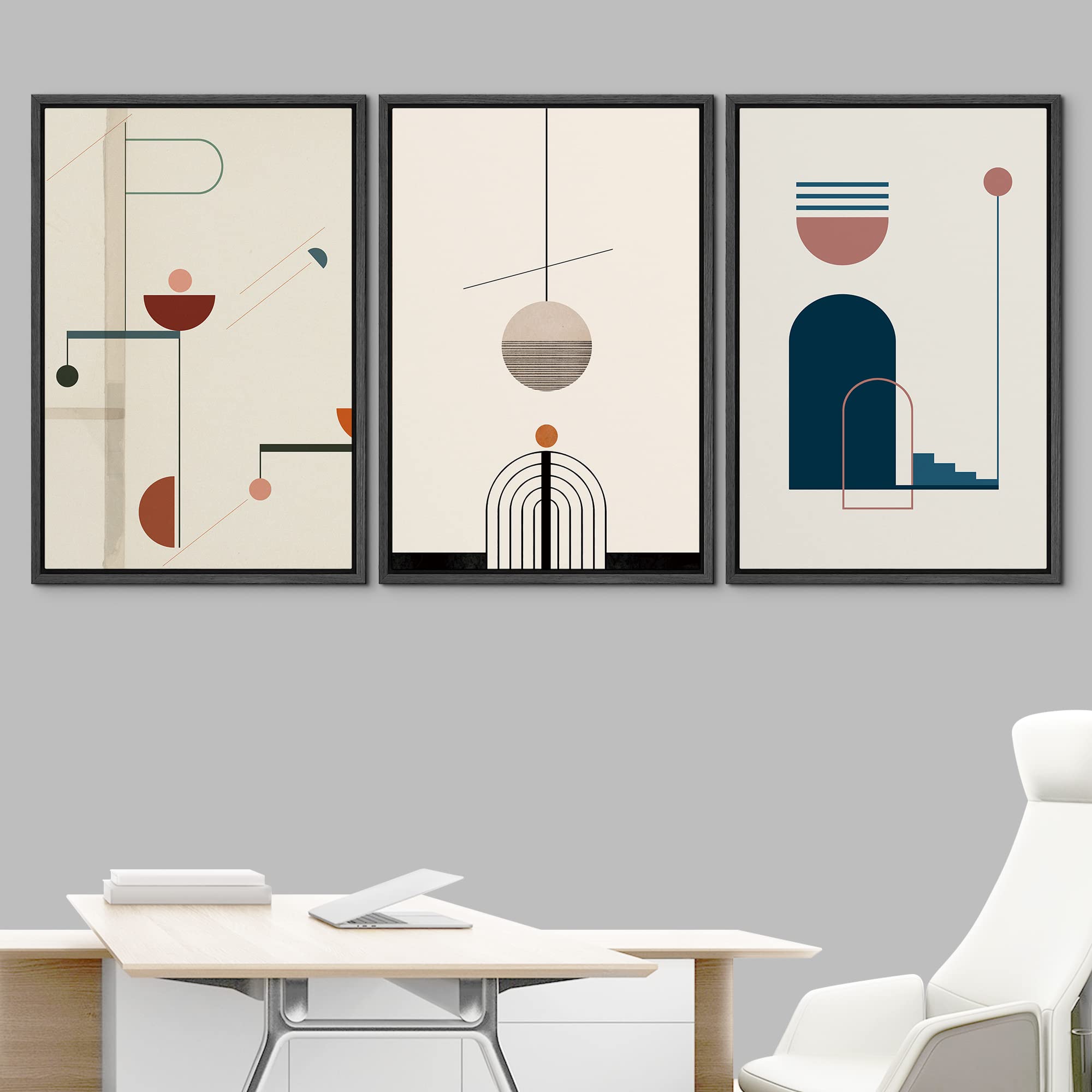Idea4Wall Framed Wall Art Print Set Abstract Mid-Century Geometric Variety Abstract Shapes Illustrations Modern Art Bohemian Col