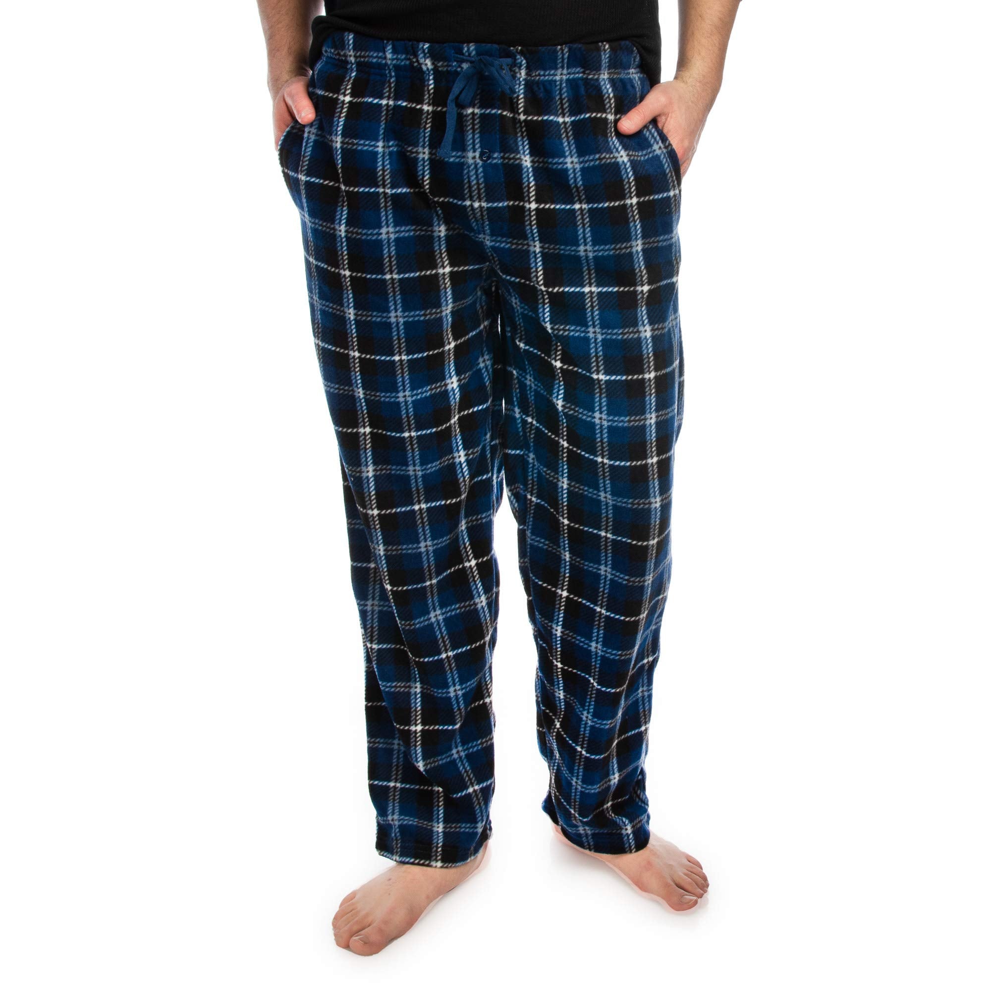 Dg Hill Menas Plaid Microfleece Pajama Pants With Pockets, Blue Plaid Pjs