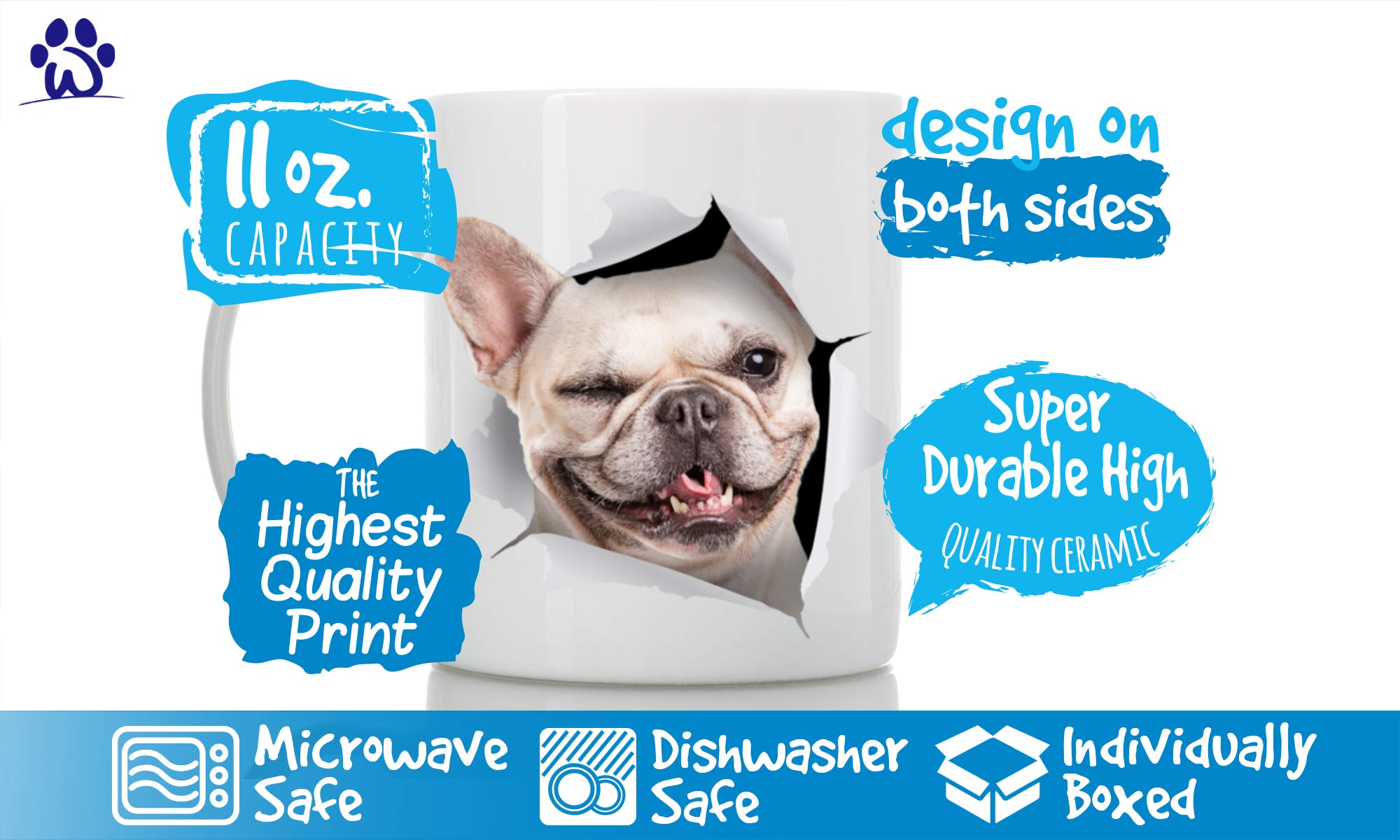 Winking French Bulldog Mug - Ceramic Funny Coffee Mug - Cute Novelty Coffee Mug Present - Great Birthday Or Christmas Surprise F