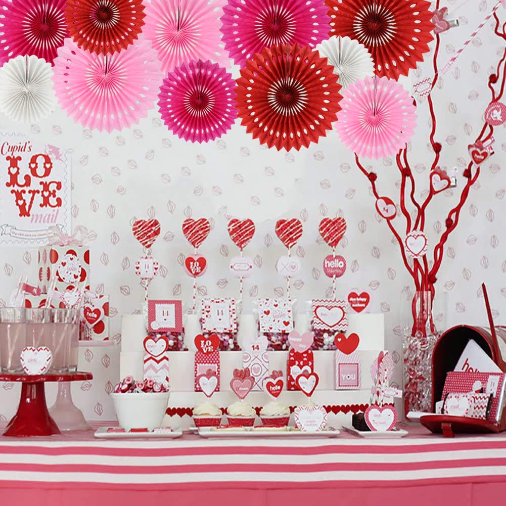 Beishida Red Pink Rose Red Hanging Tissue Honeycomb Round Paper Fans Decor Kit For Birthday Baby Girl Kid Shower Bachelorette We
