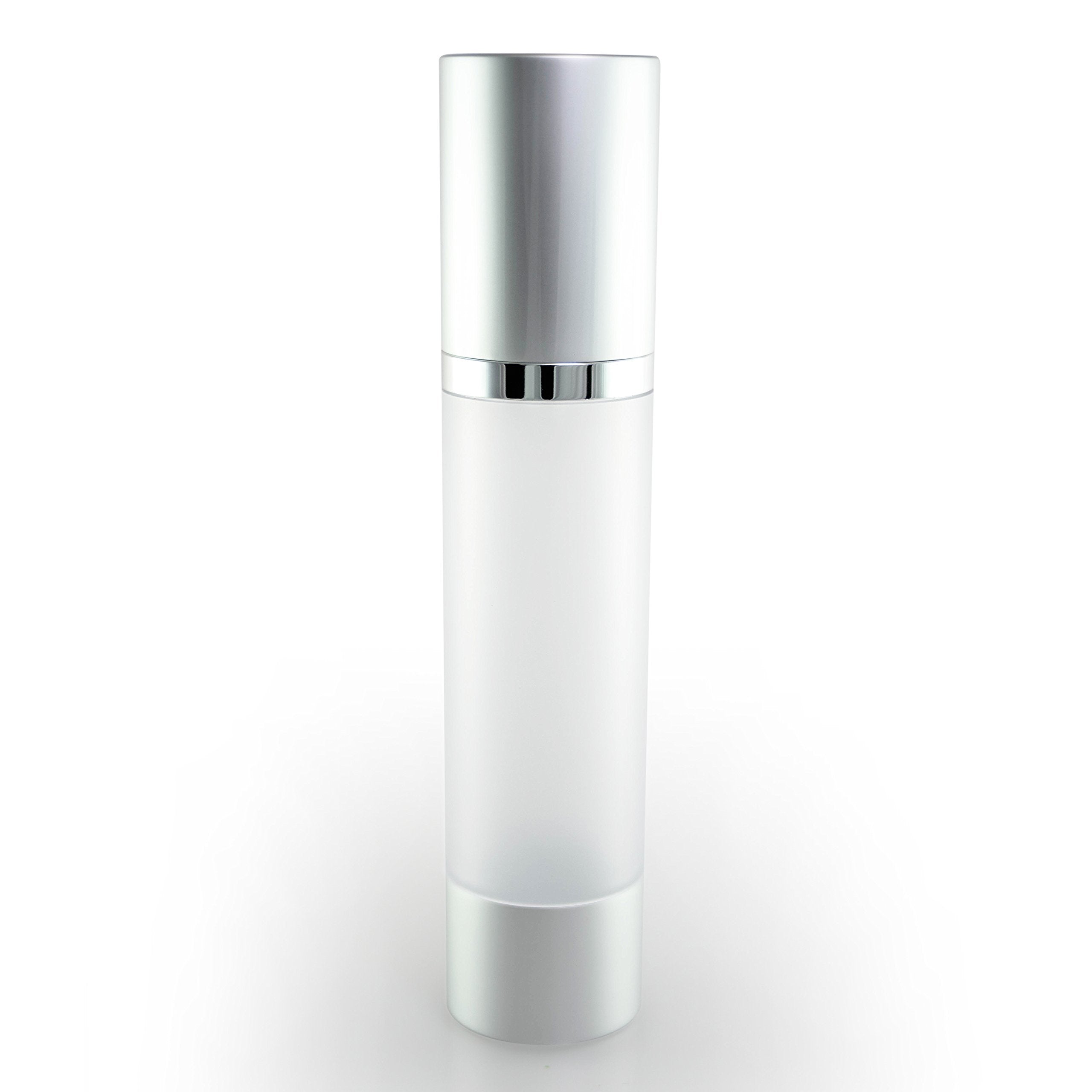 Cosmetic Packaging Now! Luxe Airless Bottle, 50 Ml, Matte Silver W/Frosted Bottle