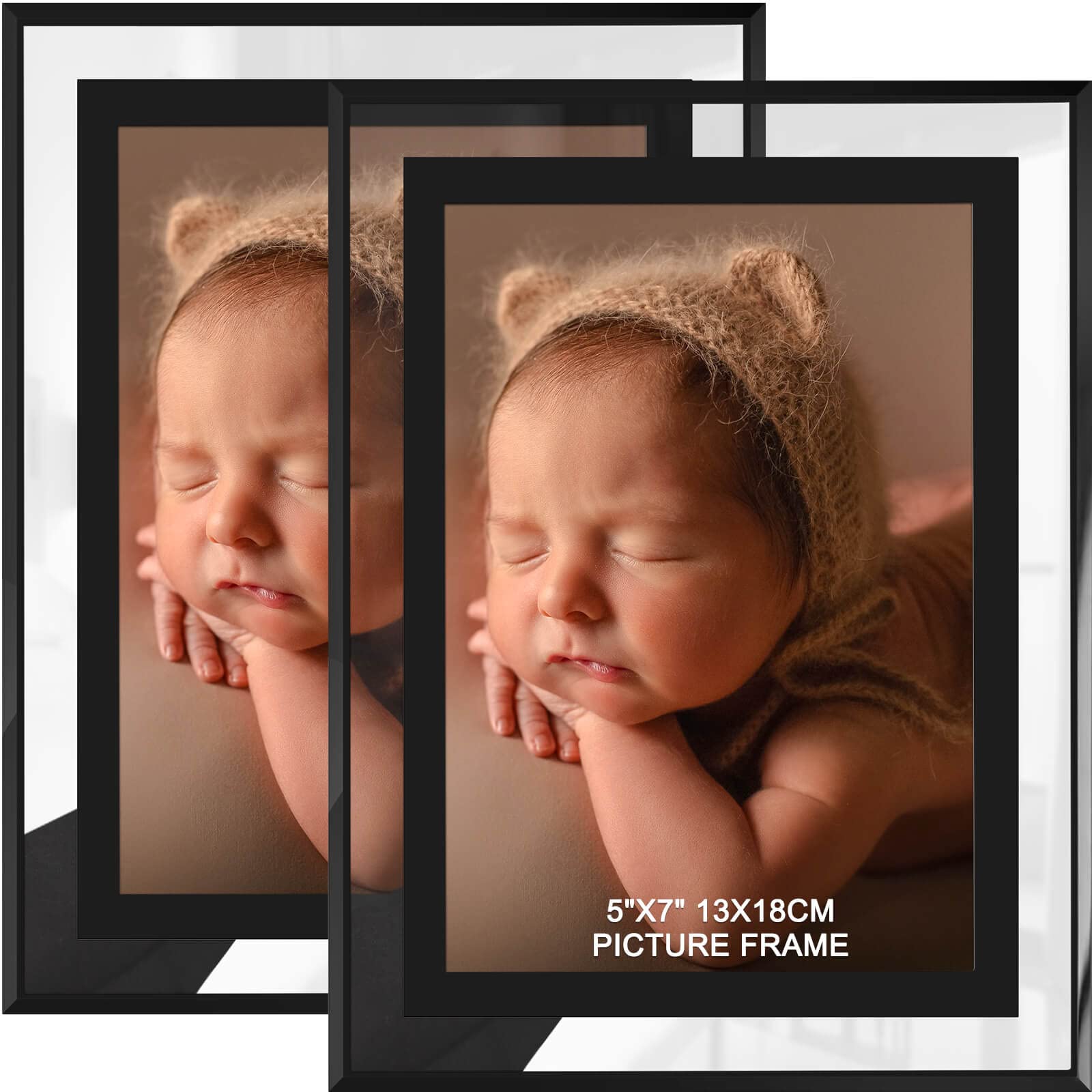 IZIDDO 5x7 Picture Frames Set of 2, Black Glass Photo Frame, Only for Tabletop Display, Gift Picture Frame, Horizontally or Vert