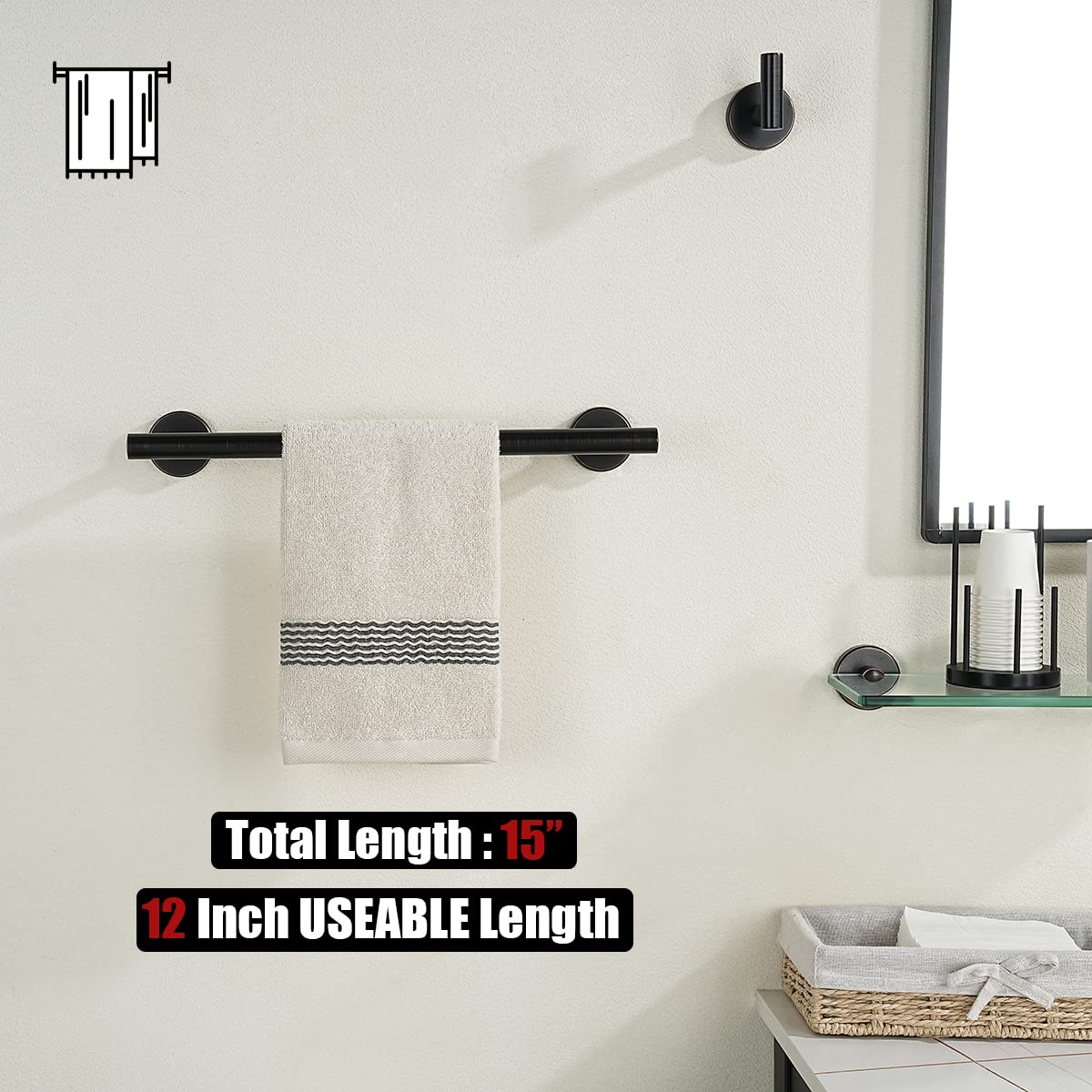 Jqk Oil Rubbed Bronze Towel Bar, 12 Inch 304 Stainless Steel Thicken 08Mm Towel Rack Bathroom, Towel Holder Wall Mount, Total Le