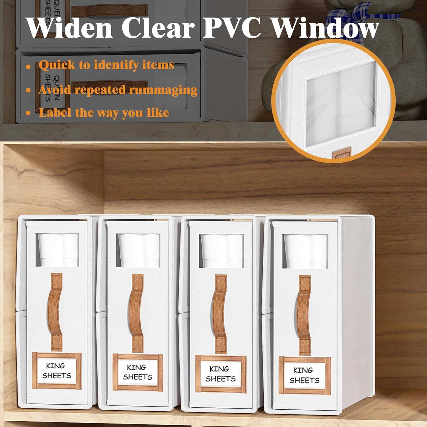 BigPonPon 6 Pack Foldable Bed Sheets Set Organizers and Storage(King & Queen Size),Linen Fabric Closet Organizers with Window,Fo