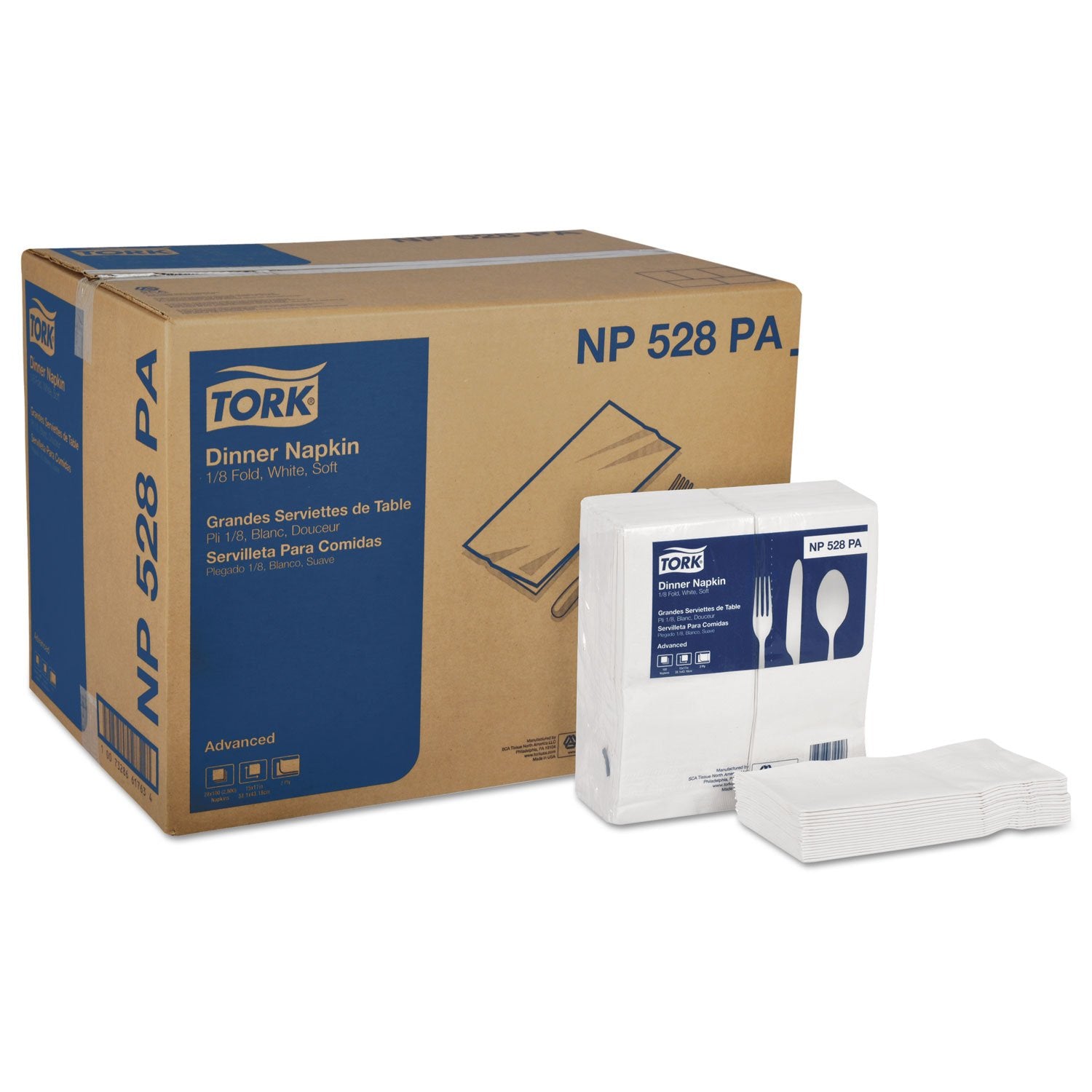 Tork Np528Pa Advanced Dinner Napkins, 2-Ply, 15-Inch X 17-Inch, 1/8 Fold, White, 100/Pk, 28 Pk/Ct (Trknp528Pa)