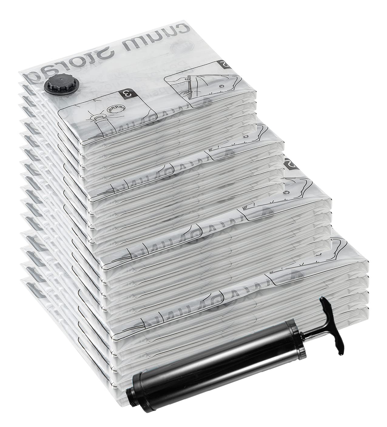 Suoco Vacuum Storage Bags (16 Combo), (4 Jumbo, 4 Large, 4 Medium, 4 Small) Space Saver Bags For Clothes, Bedding, Pillows, Comf