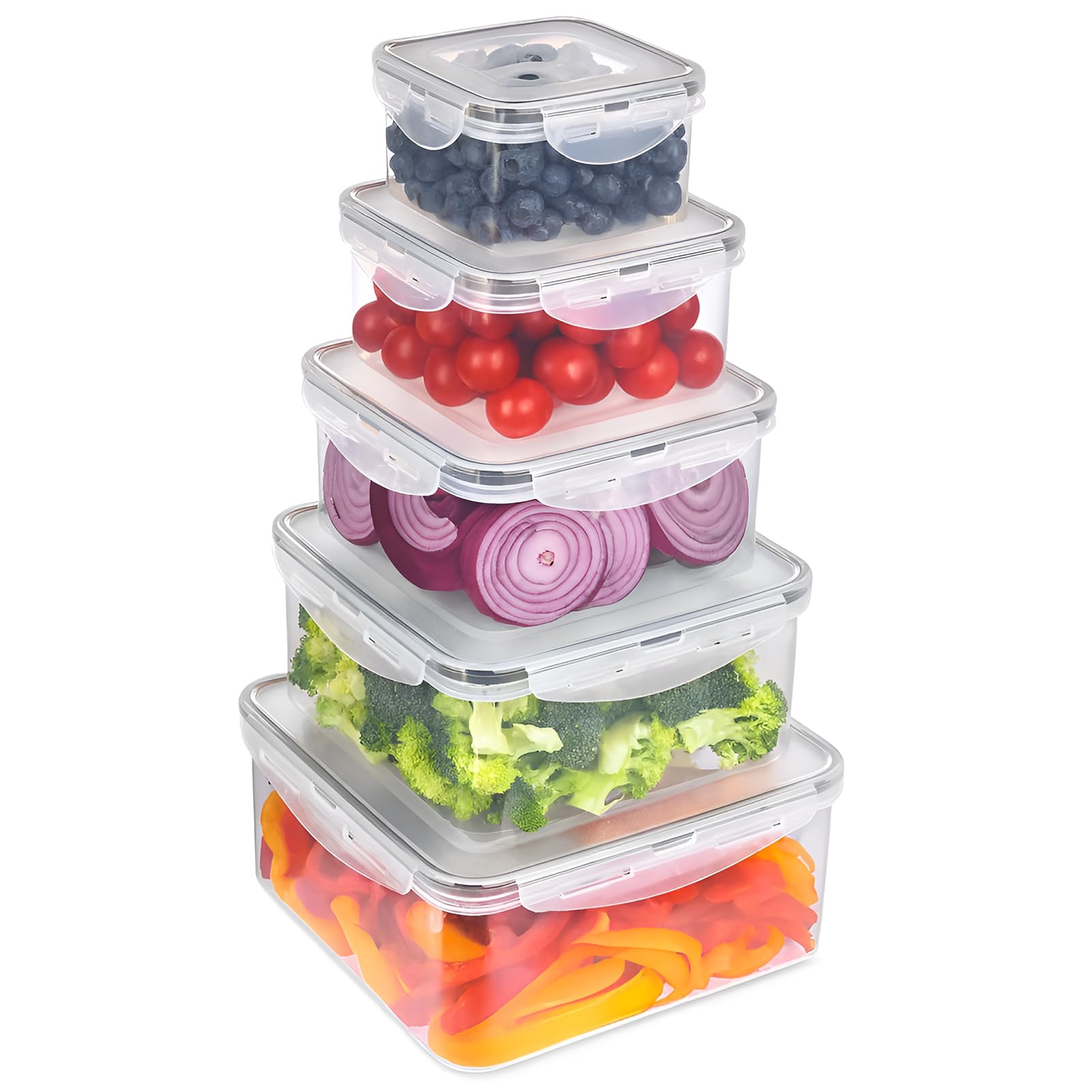 CLWVPCOT 5 Pack Large Food Storage Containers with LeakProof Lids, Stackable Kitchen Storage Bowls Sets (14/30/54/80/128 oz), R