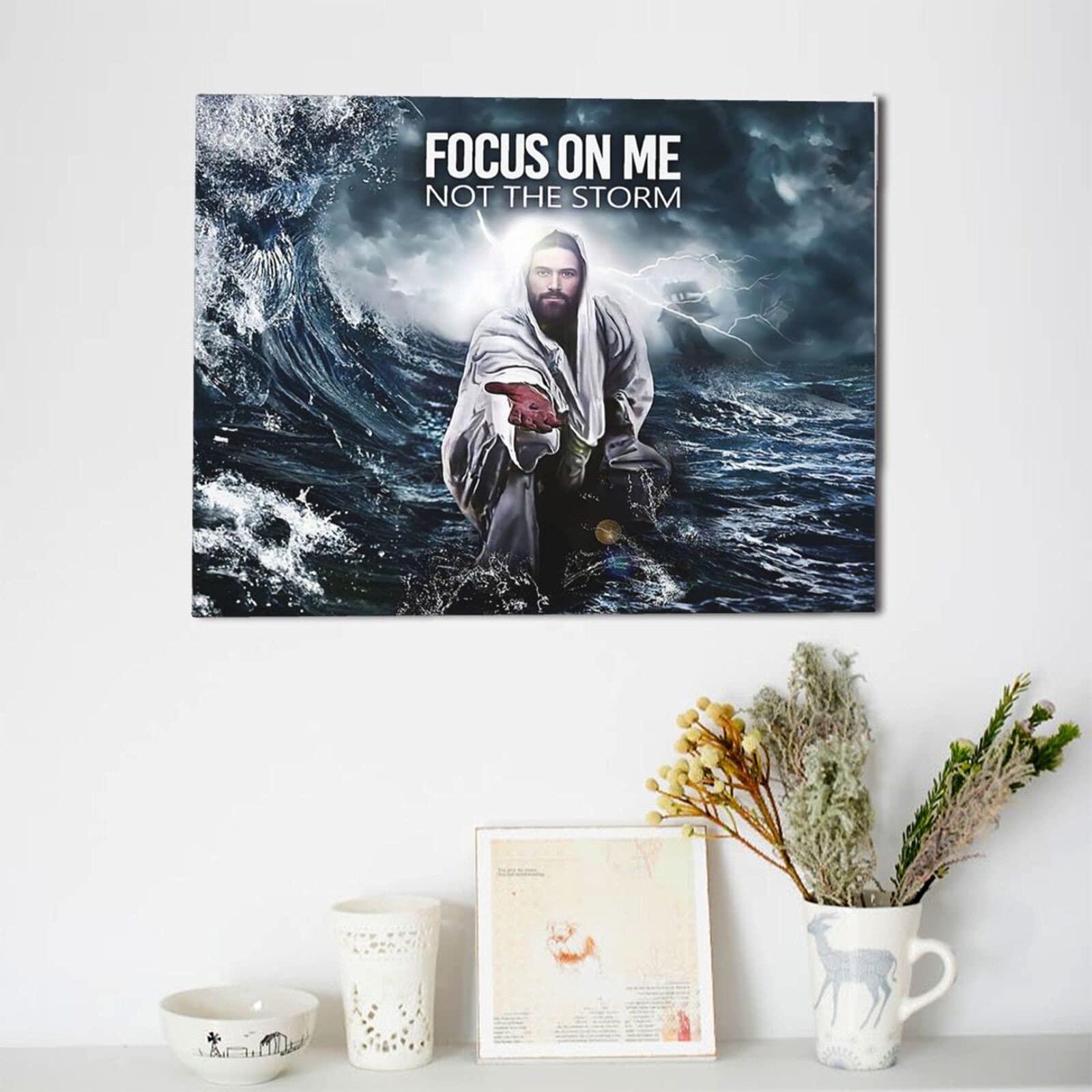 Tourrest Christian Jesus Cross Canvas Wall Art Religious Faith Poster Large Wooden Wall D  Cor Christ Bible Framed Artwork For C