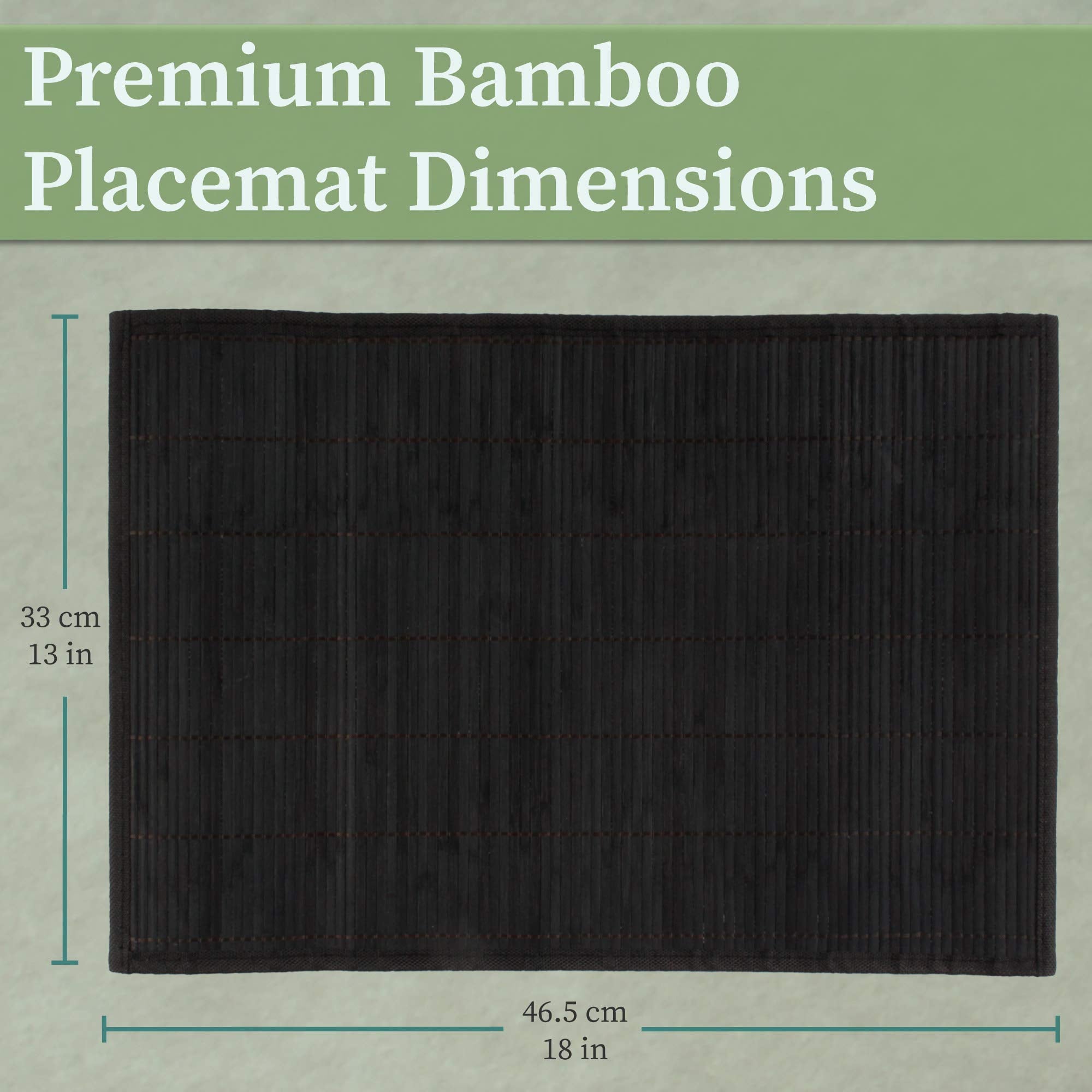 Bamboomn Bamboo Slats Placemat With Fabric Border - Solid Color Print - 18'' X 13'' - Black, 8 Pcs