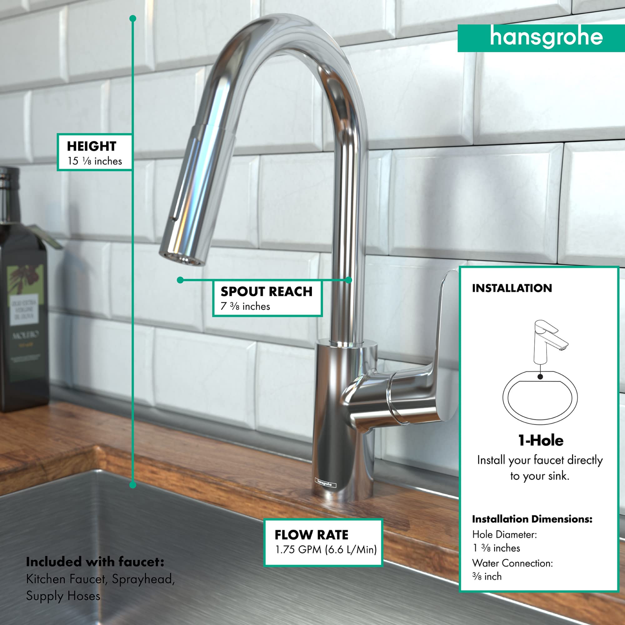 Hansgrohe Focus Black Bar Kitchen Faucet, Kitchen Faucets With Pull Down Sprayer, Faucet For Kitchen Sink, Magnetic Docking Spra