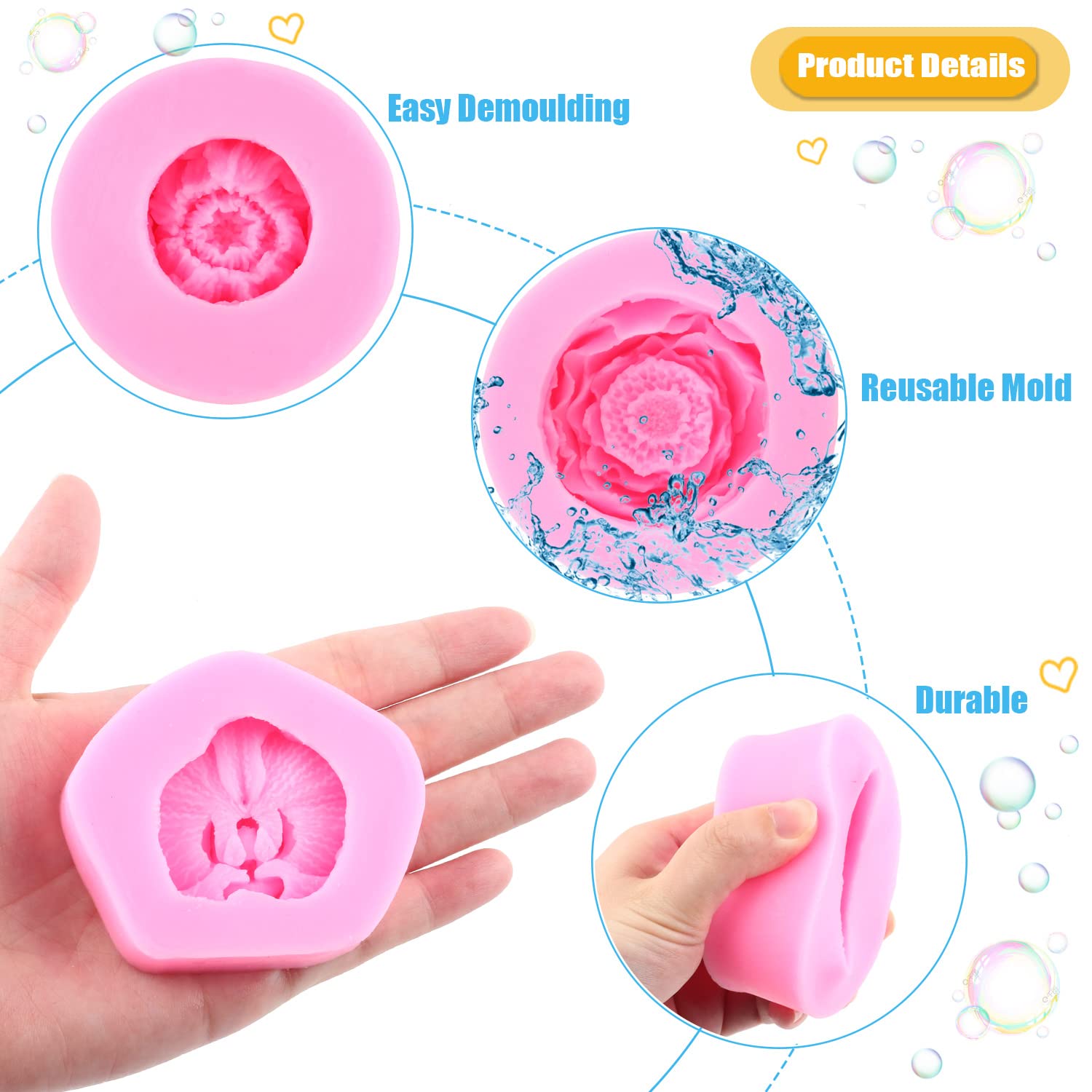 Miyahouse 3D Flower Silicone Molds Orchid Peony Tulip Poppy Flower Fondant Mold For Soap Making Chocolate Candy Polymer Clay Gum