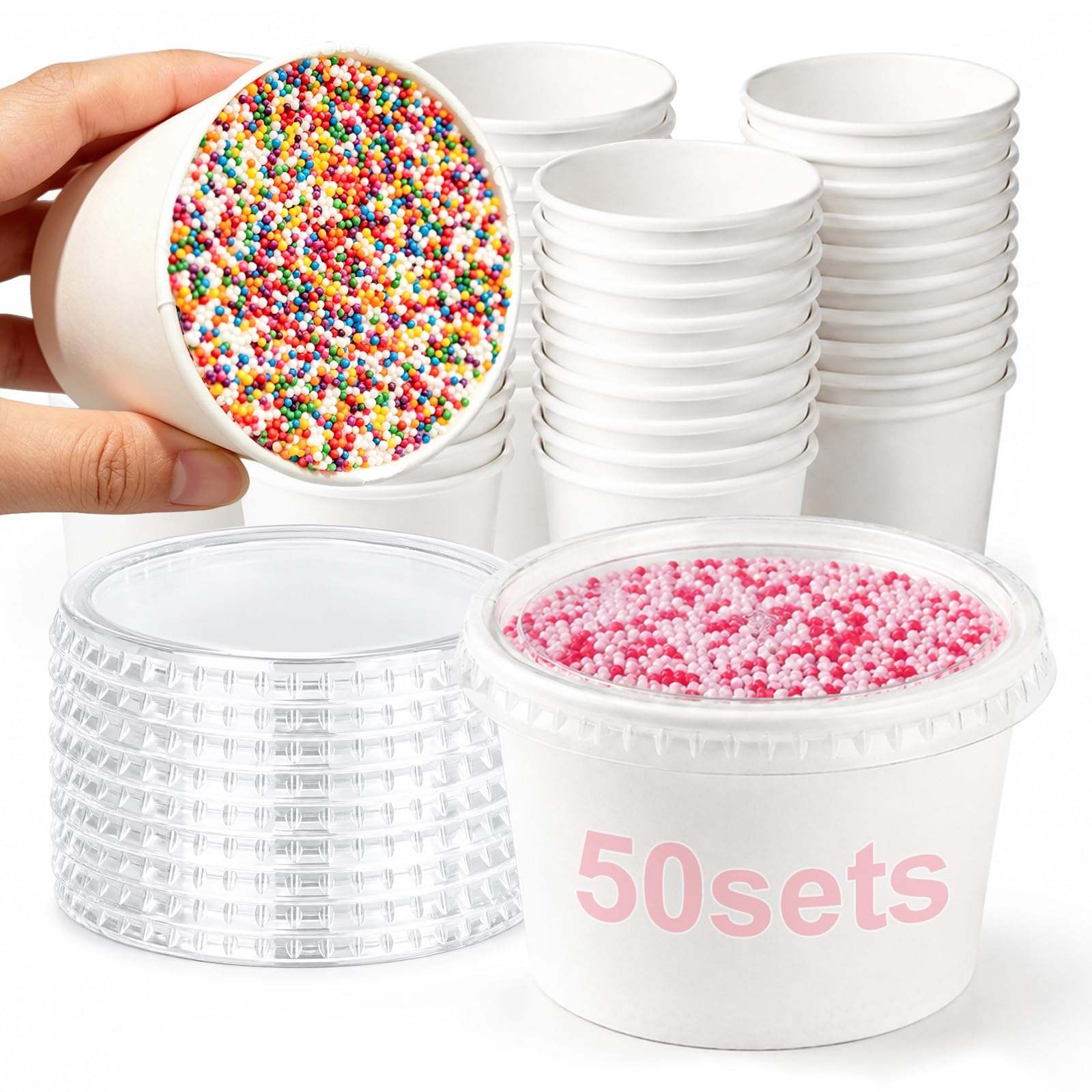 Juome Cake Cups for Sprinkles with Lids, 5oz Paper Bowls for Sprinkles
