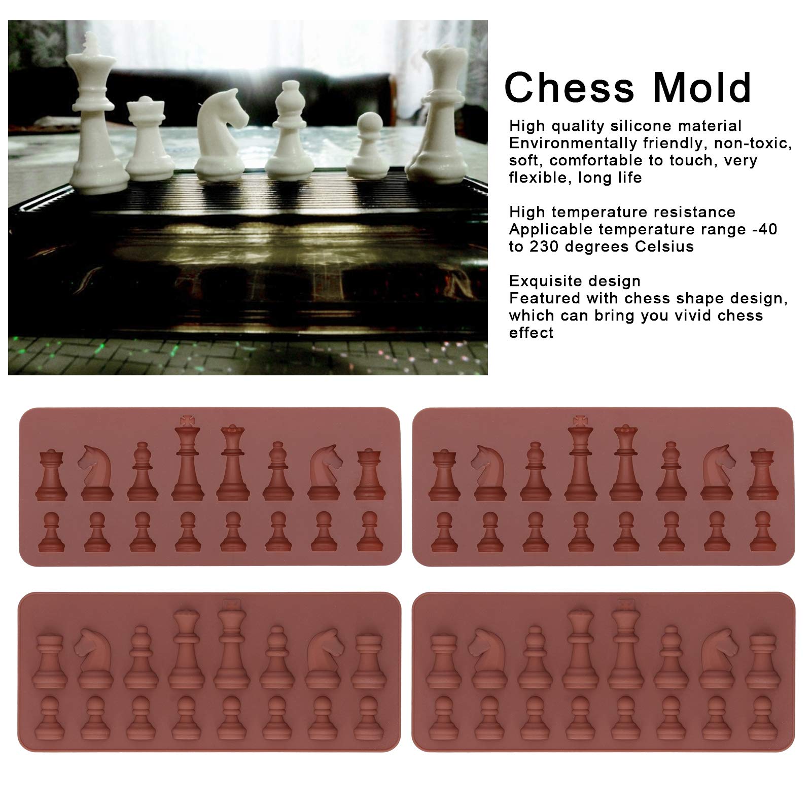 Tnfeeon 4Pcs Chocolate Silicone Chess Shape Silicone Chocolate Cake Chess Chocolate Diy Chocolate Ice Tray