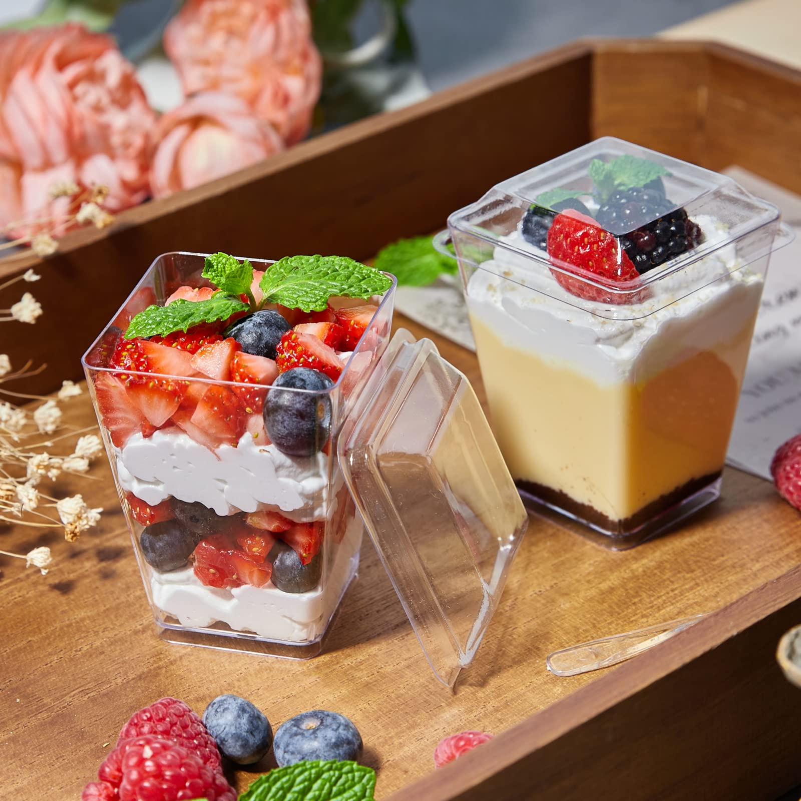 Zezzxu 50 Pack 5 Oz Plastic Dessert Cups With Lids And Spoons, Banana Pudding Cups With Lids Mini Dessert Shooters For Party Ind