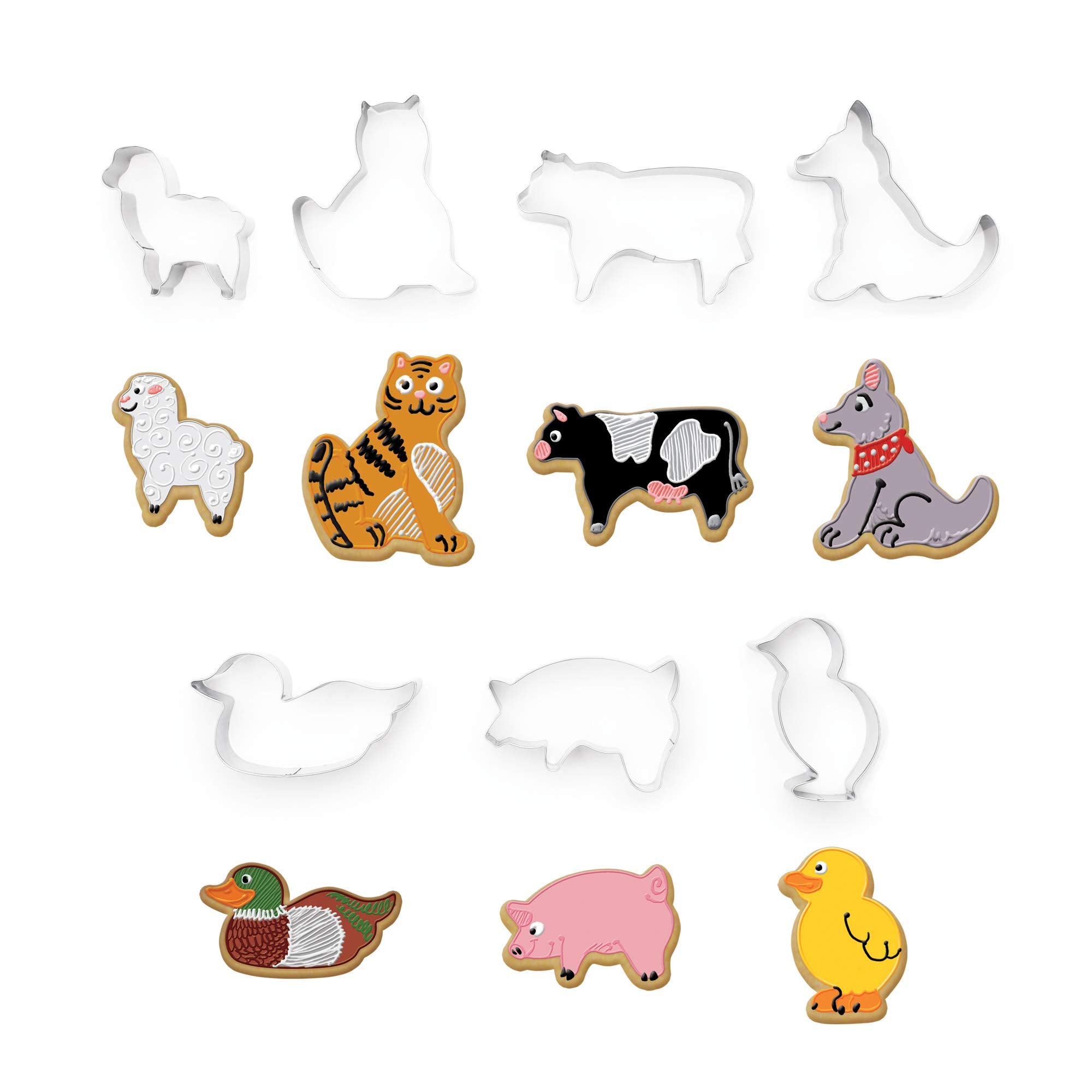 Fox Run Set Cookie Cutters, Set Of 7, Standard, Farm Animals, Silver