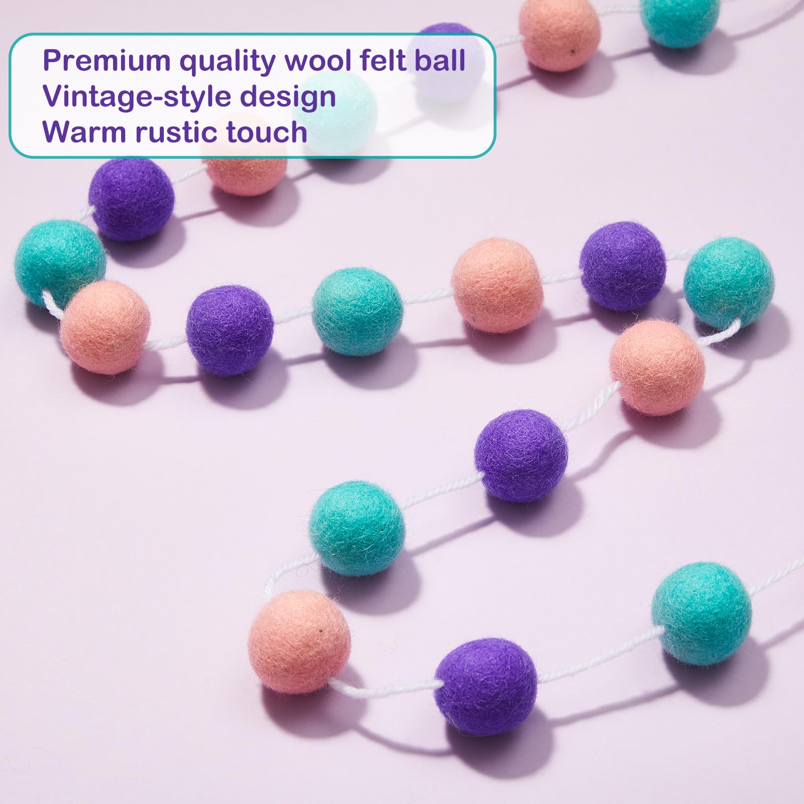 Boao 2 Pieces Wool Felt Ball Garland Colorful Pom Pom Garland Handmade 6.5 Feet Long 24 Balls Felt Banner for Wall Christmas Tre