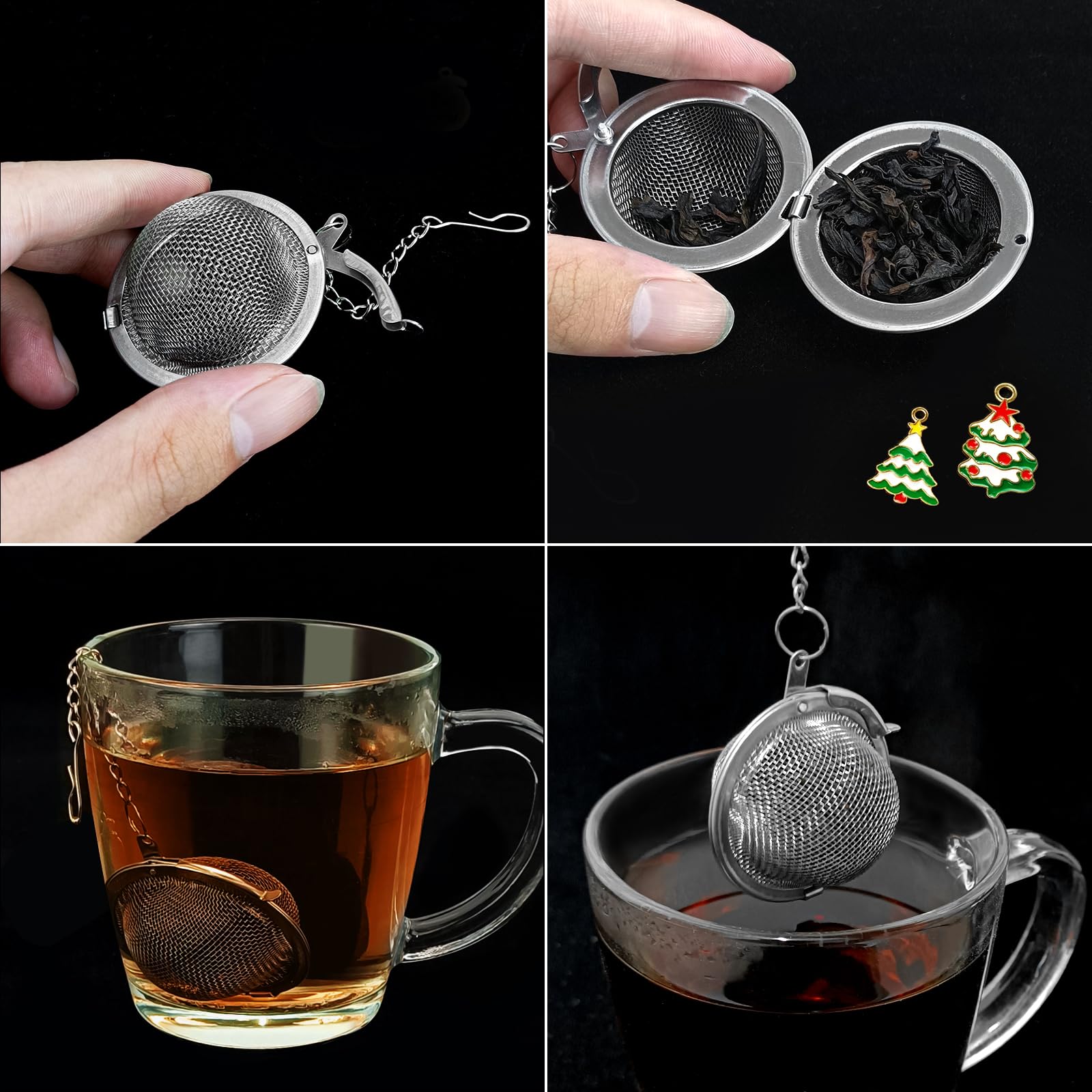 Stainless Steel Mesh Tea Infuser, 2.1 in. Tea Ball with Christmas Tree Pendant, 2PC Set