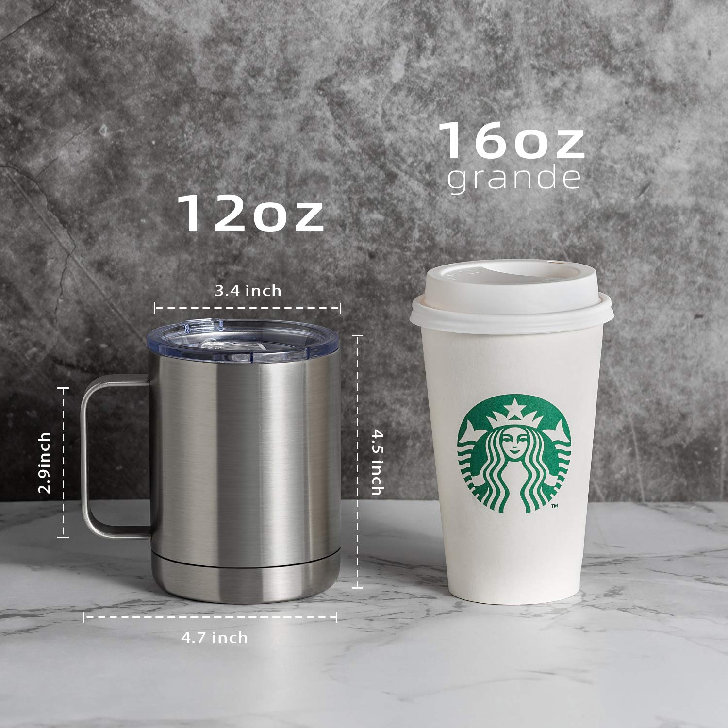 Meway 12Oz Coffee Mug With Handle,Stainless Steel Insulated Travel Tumblers With Sliding Lid,Double Wall Vacuum Camping Cup For