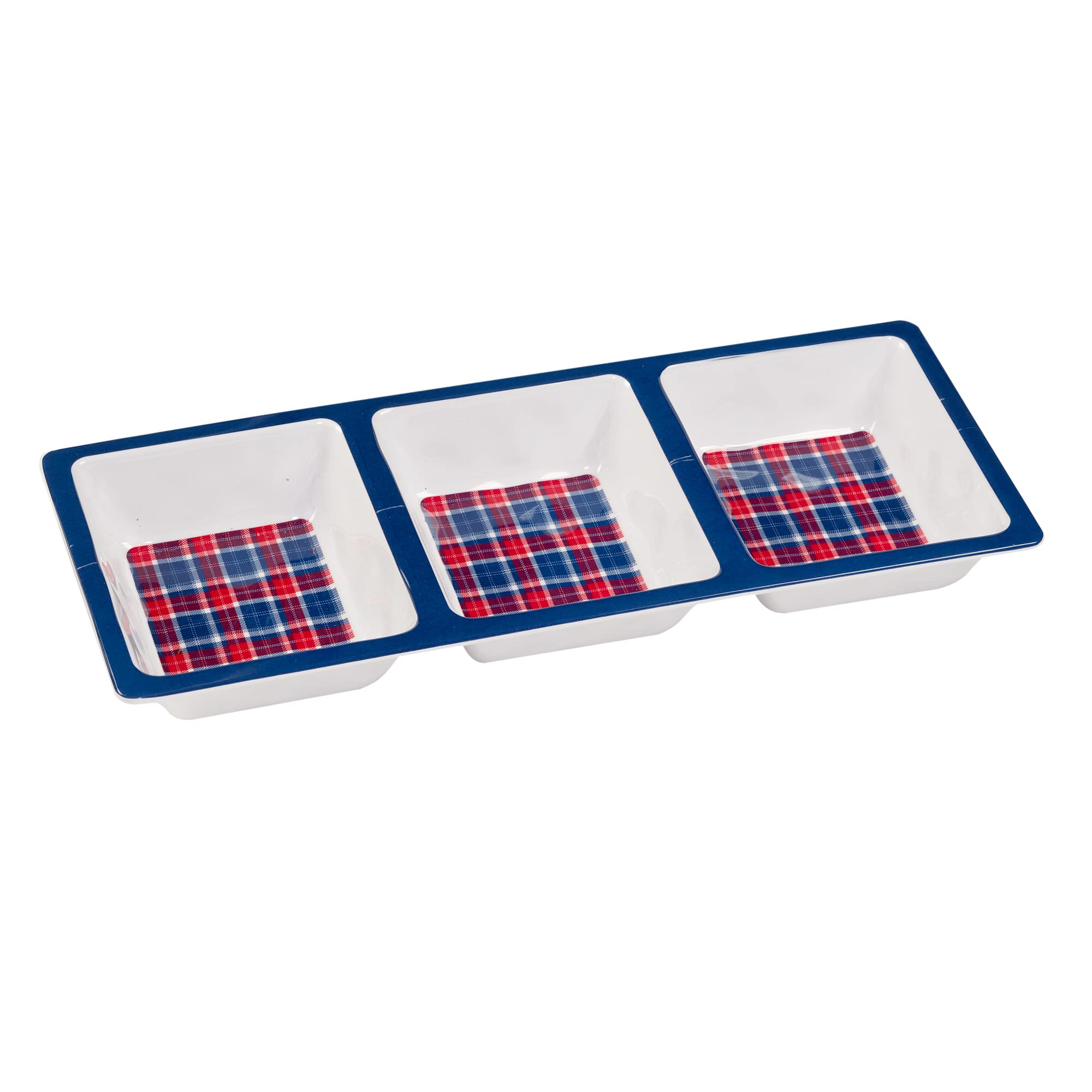 Certified International Patriotic Plaid Melamine 3 Piece Hostess Servware Set, Multicolor, Large
