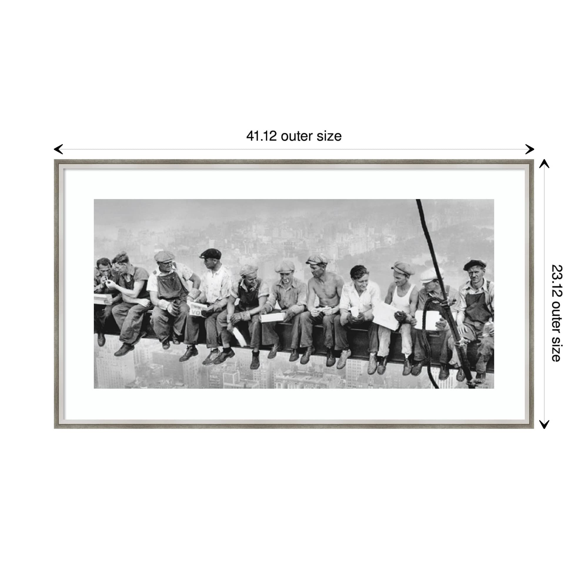 Amanti Art Wood Framed Wall Art Print Lunch On A Skyscraper 1932 By Charles C. Ebbets (41 In. W X 23 In. H), Lucie Silver White