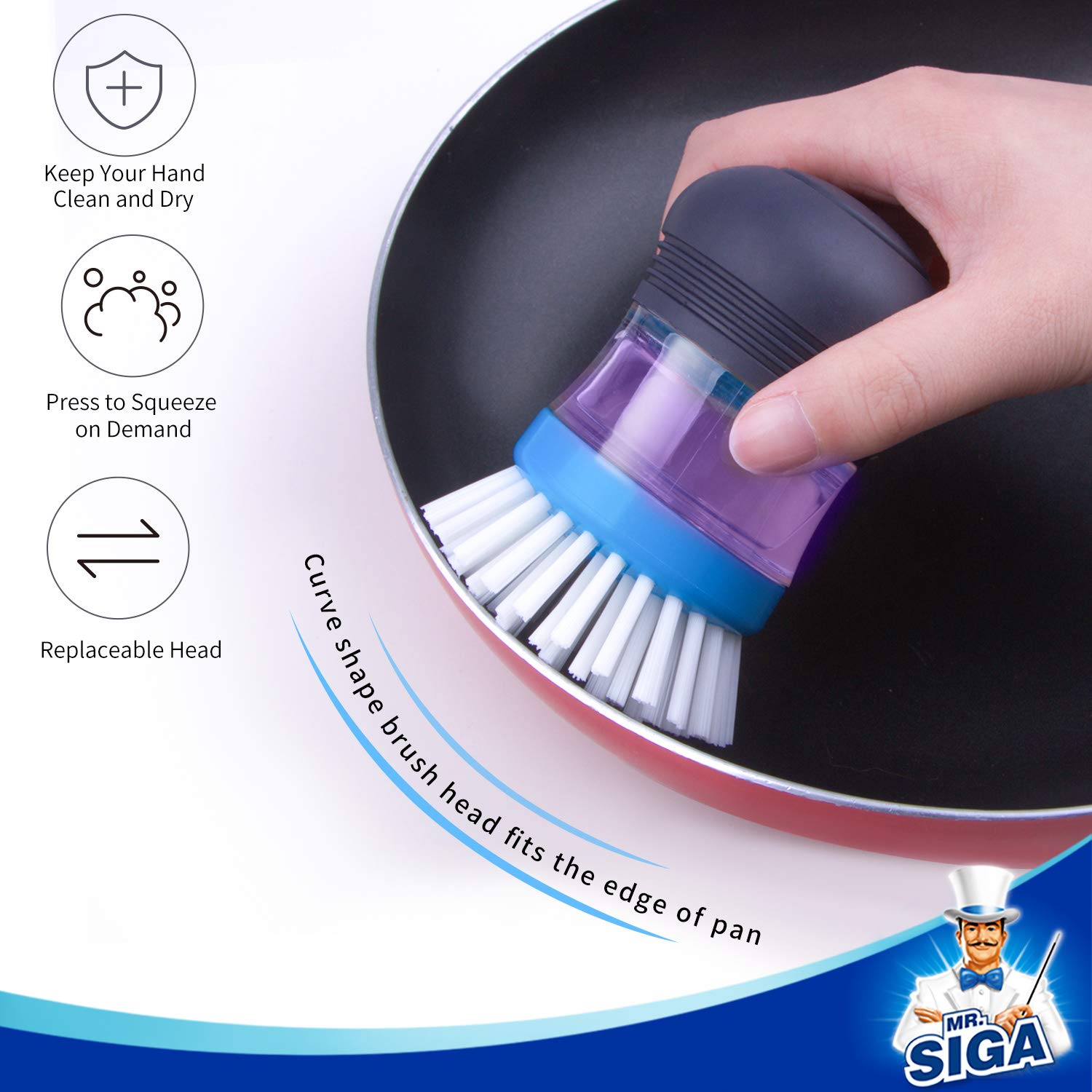 MRSIgA Soap Dispensing Palm Brush Storage Set  Kitchen Brush with Holder for Pot Pan Sink cleaning  1 Set