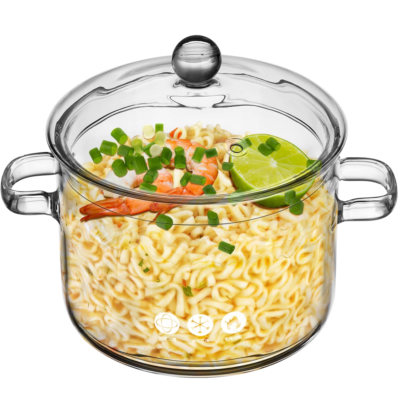 Ipetboom Glass Soup Pot with Lid  1.43 Quart/1350ml Clear Cooking Pot with Double Handles Cover for Stove Top High Borosilicate