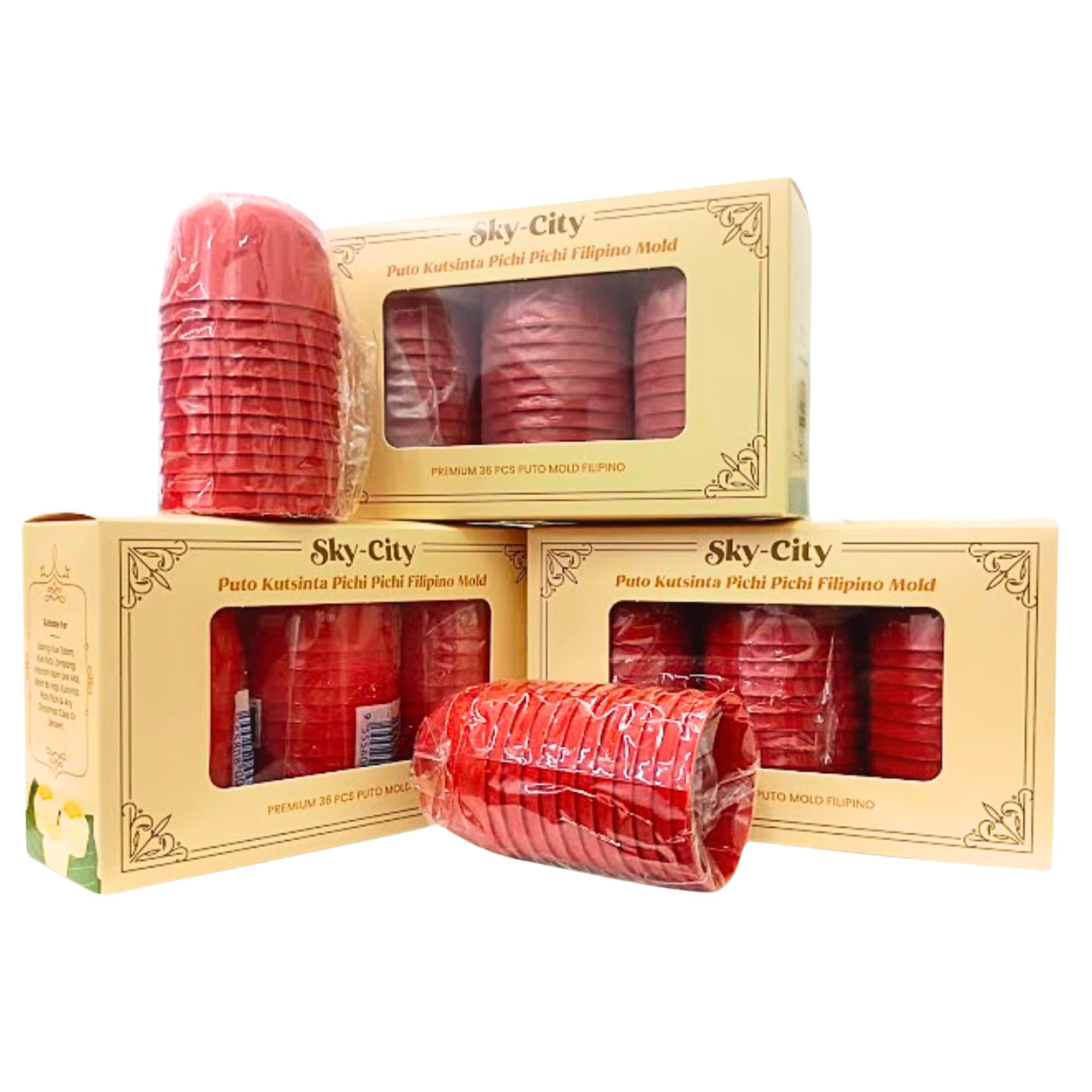 skycity Puto Kutsinta Pichi Pichi for Baking Filipino Puto Molder Reusable Cupcake Banh Lompang Talam Set 36 pieces 5cm Red Colo