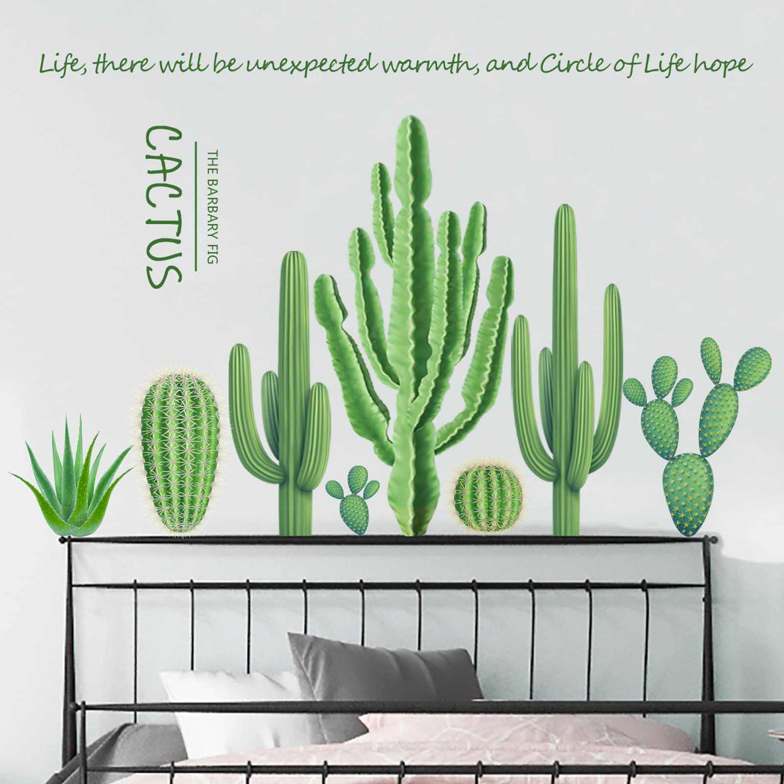 Maydahui Cactus Wall Decals Green Succulent Plant Wall Stickers(25 X 37 Inch) Peel Stick Inspirational Quotes Tropical Cactus Wa