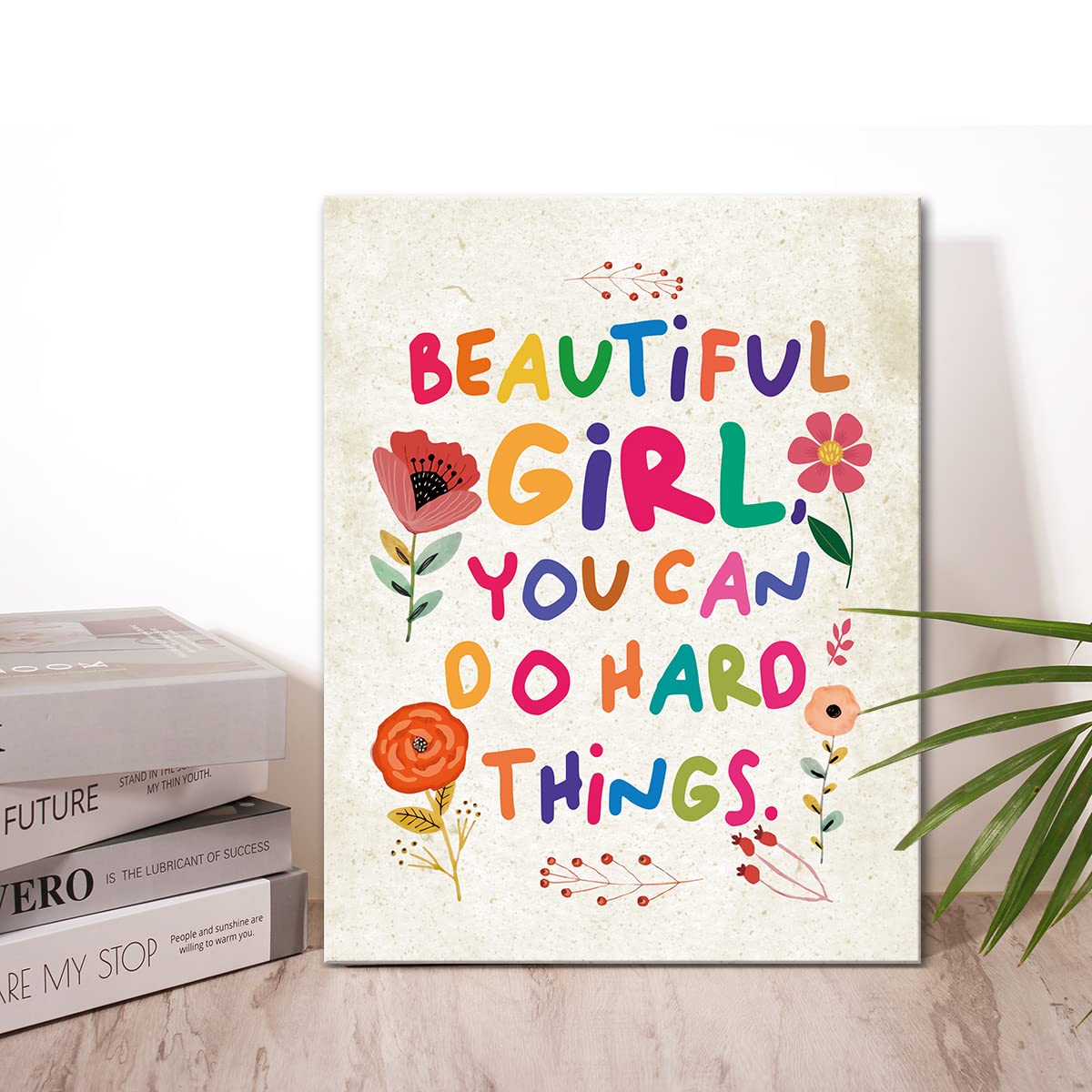 Beautiful Girl You Can Do Amazing Things Wall Art Canvas,Inspirational Quotes Framed Canvas Wall Decor For Girls Room,Wall Art F